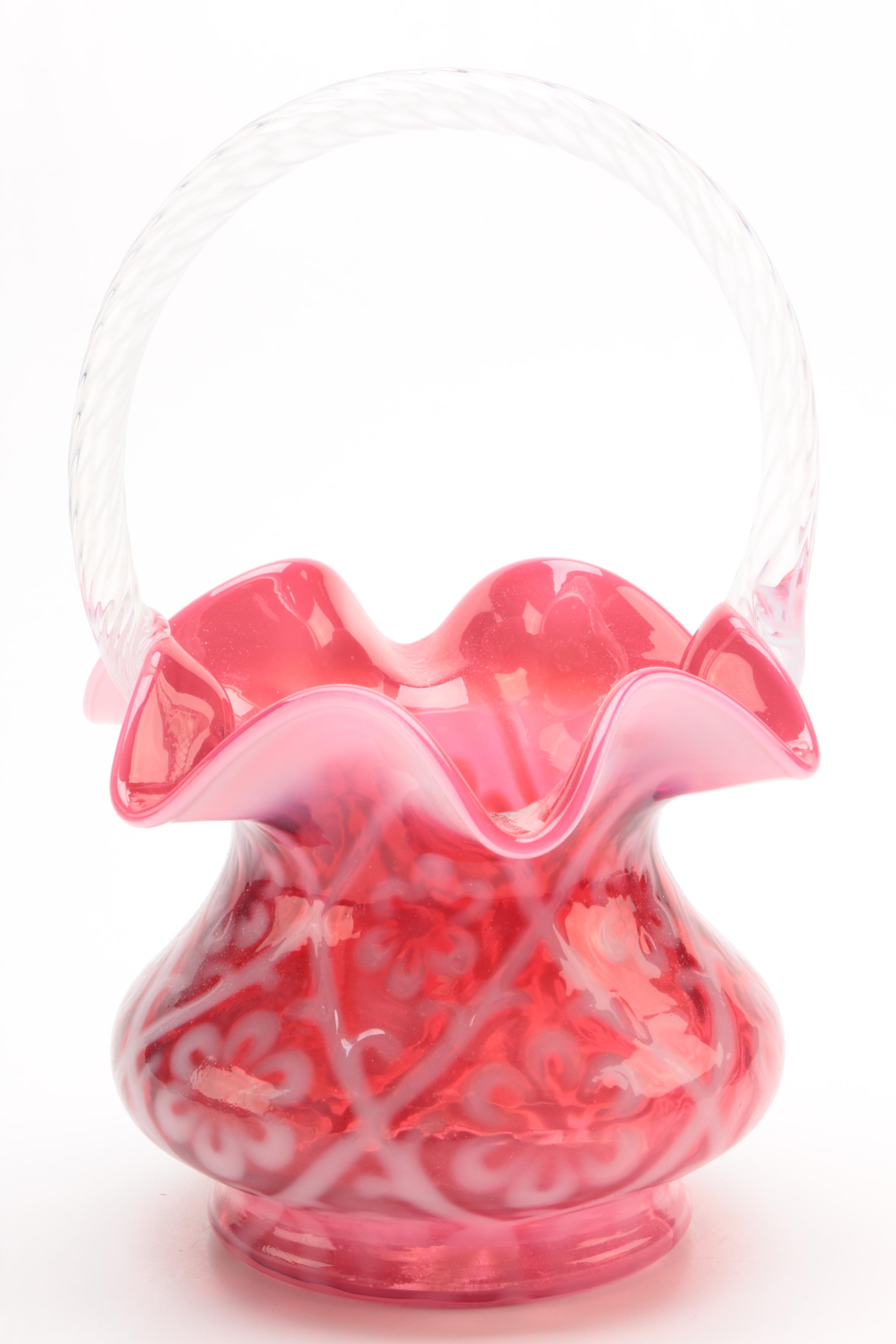 Signed Fenton Glass Basket and Vase