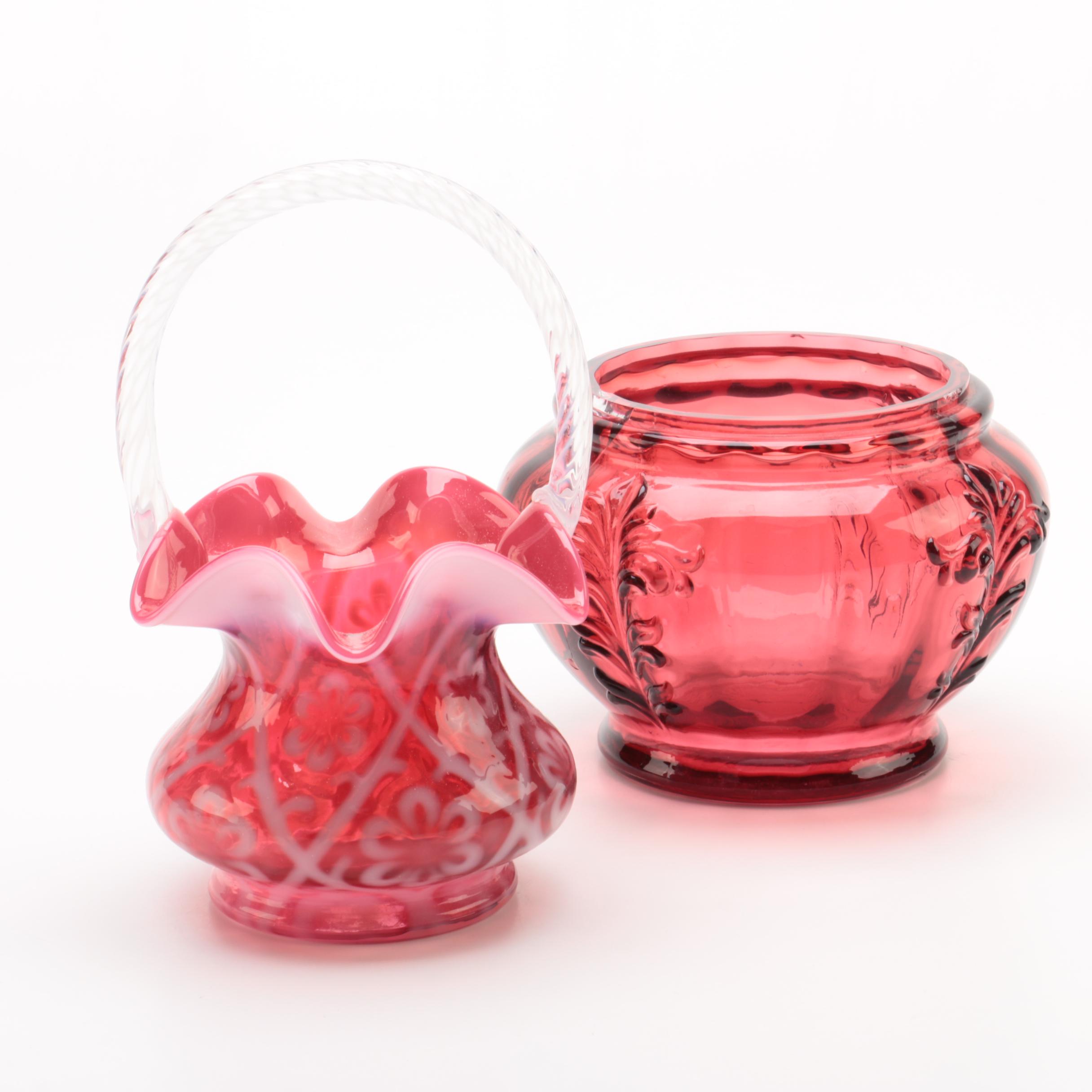 Signed Fenton Glass Basket and Vase