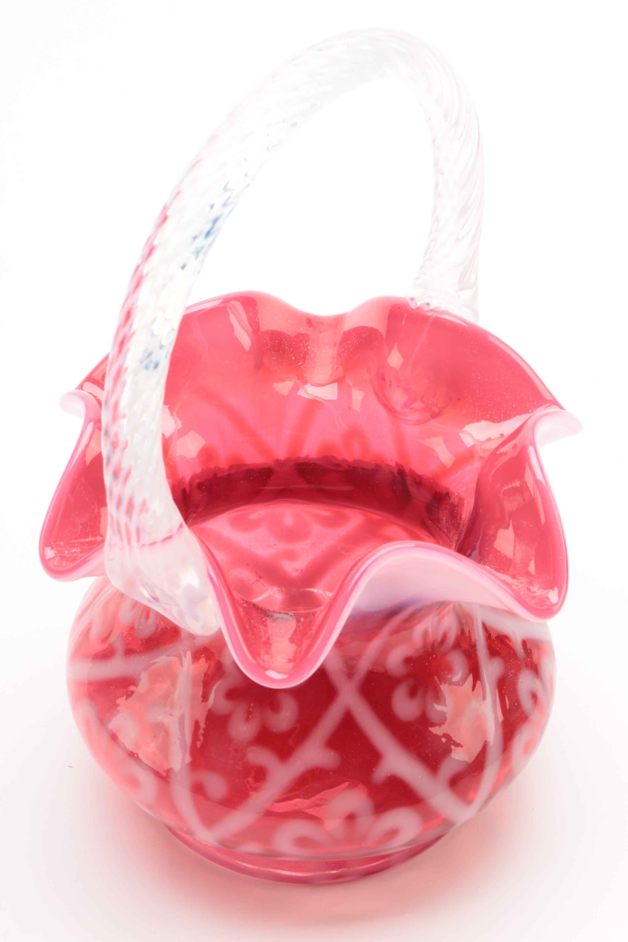 Signed Fenton Glass Basket and Vase