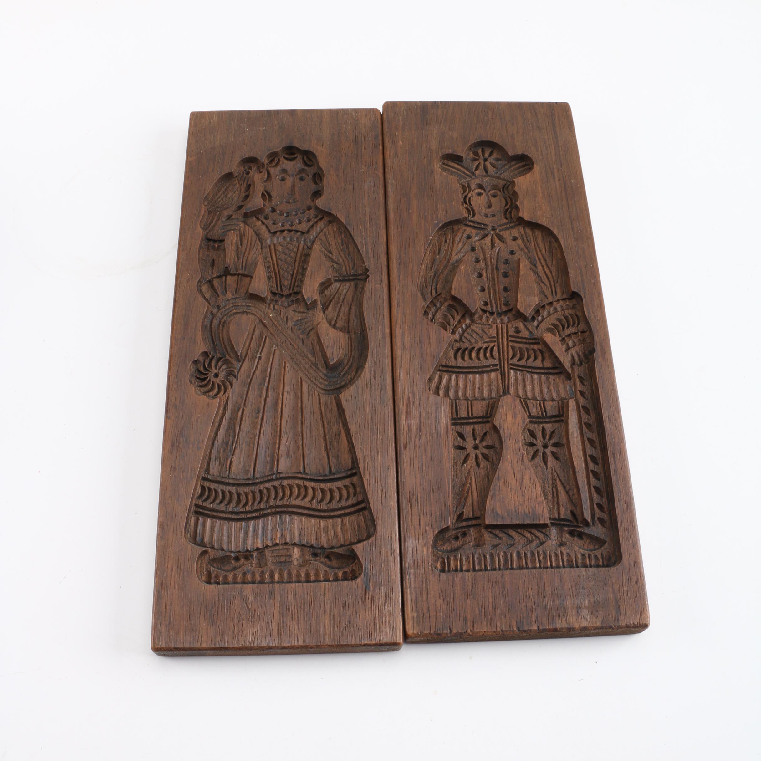 Antique Wood Dutchman and Dutchwoman Cookie Molds