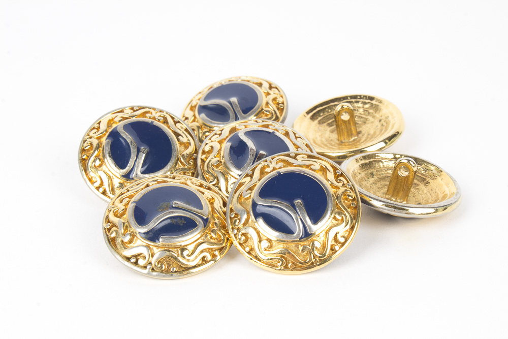 St. John Gold Tone and Blue Enameled Logo Buttons
