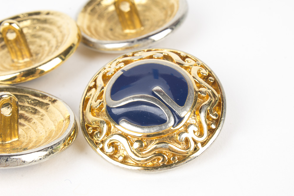 St. John Gold Tone and Blue Enameled Logo Buttons