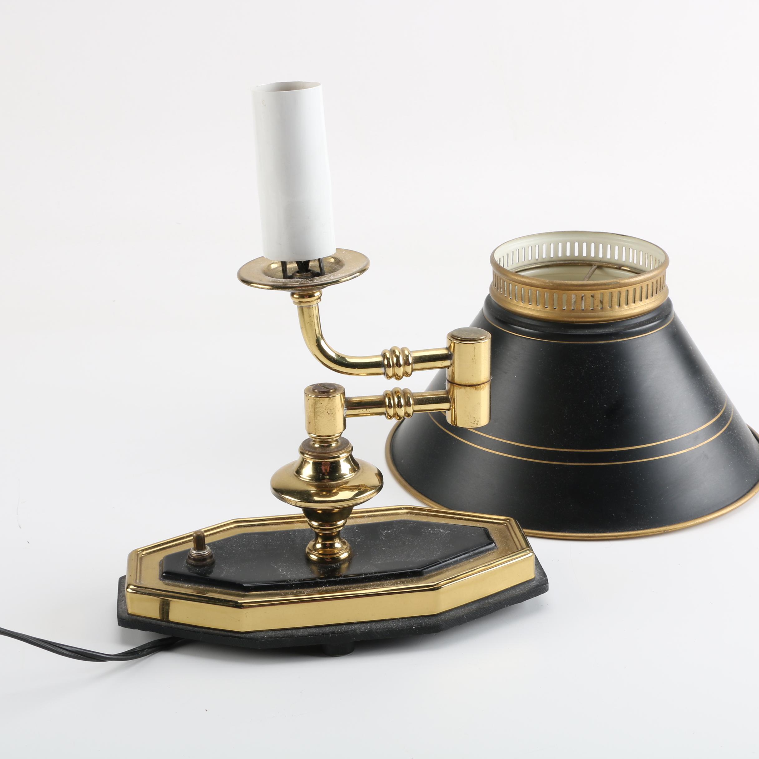 Vintage Black and Gold Tone Metal Swing Arm Desk Lamp