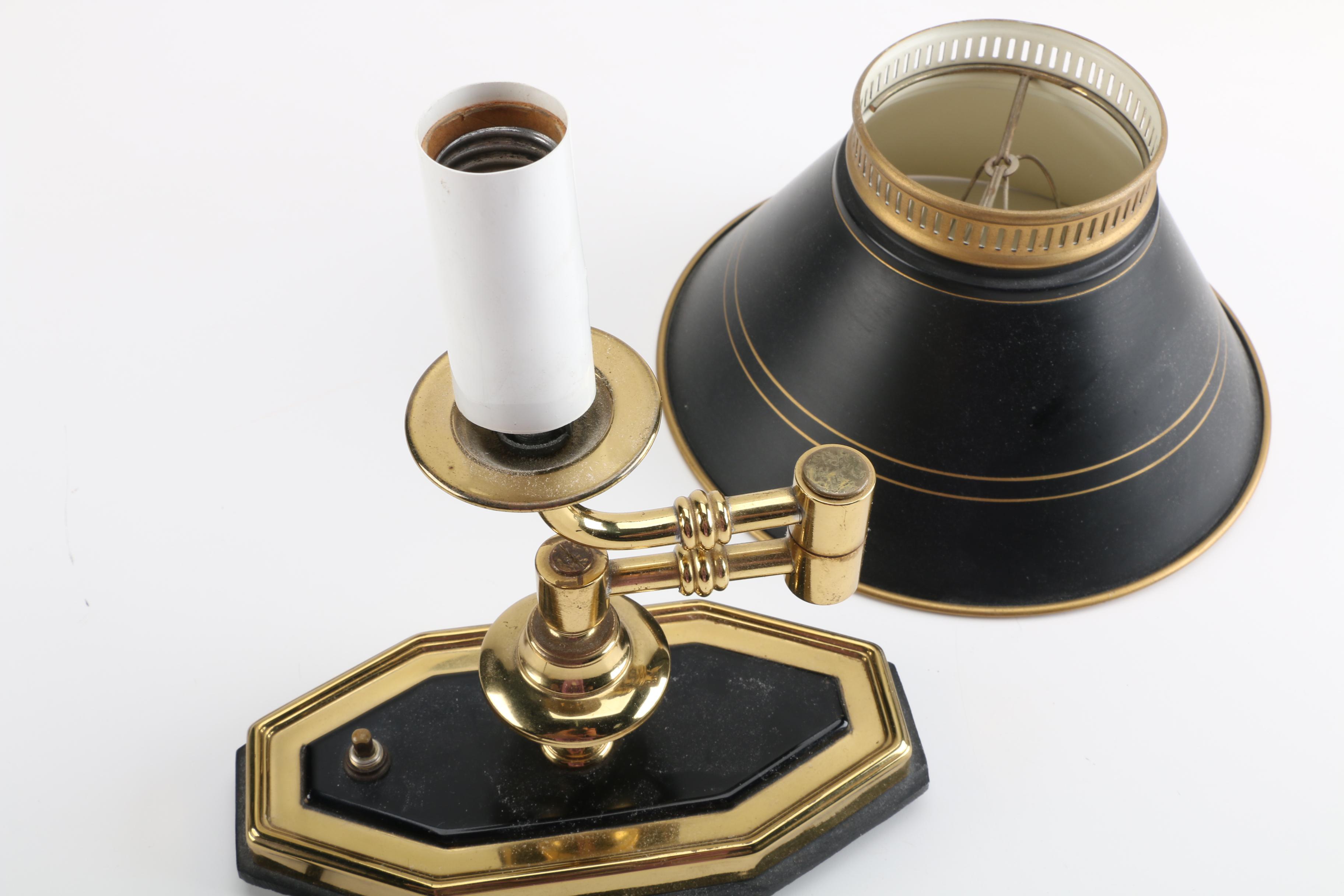 Vintage Black and Gold Tone Metal Swing Arm Desk Lamp