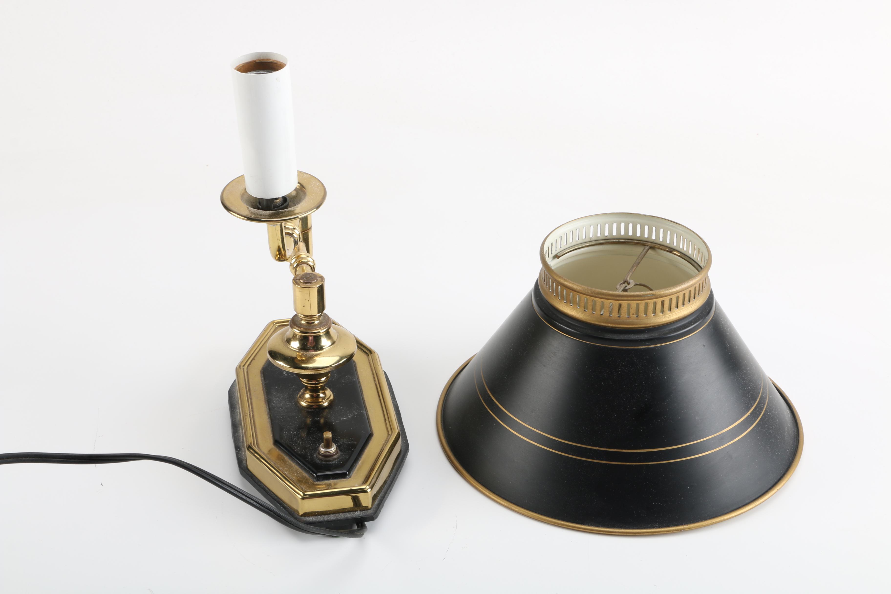 Vintage Black and Gold Tone Metal Swing Arm Desk Lamp