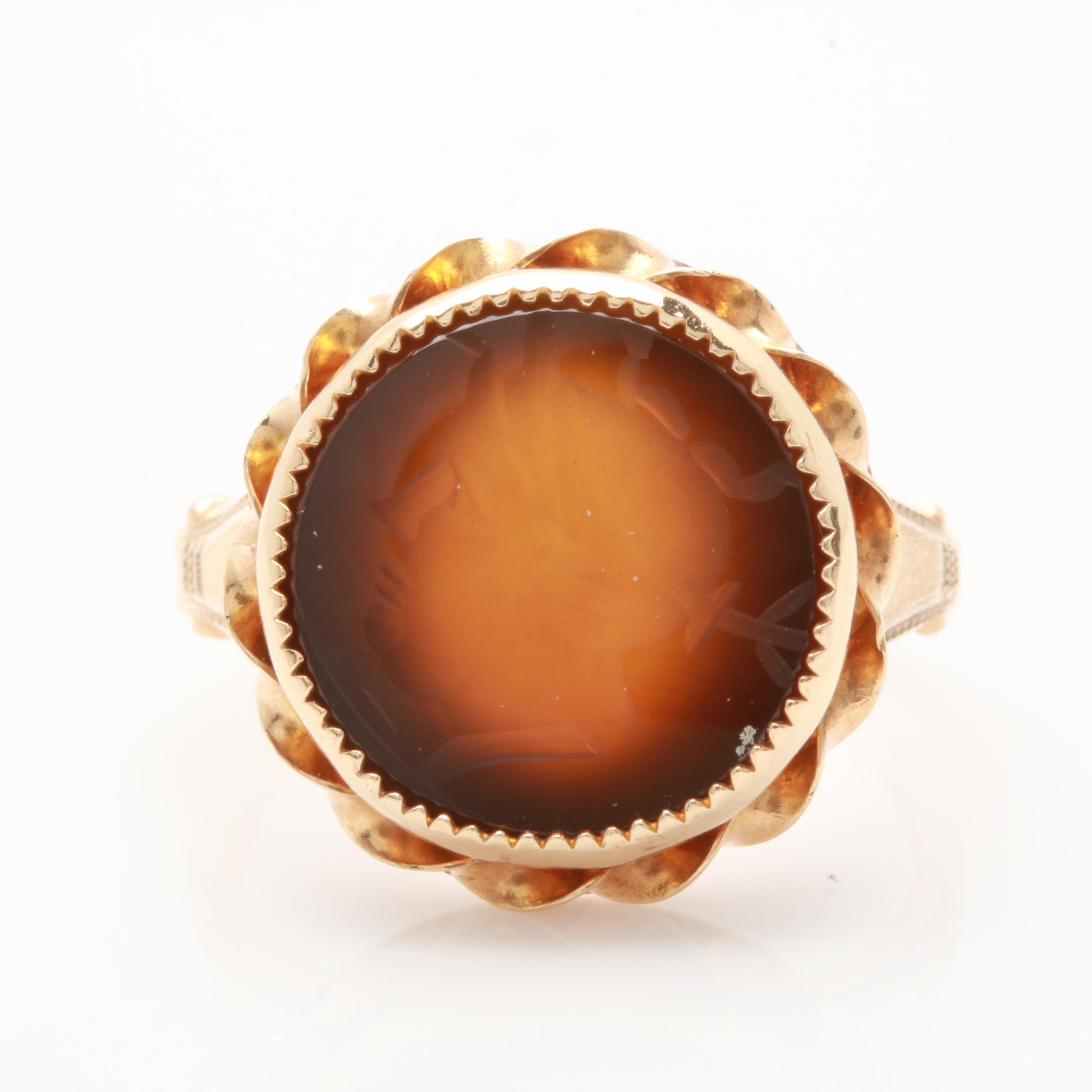 Vintage 10K Yellow Gold Sardonyx Intaglio Ring