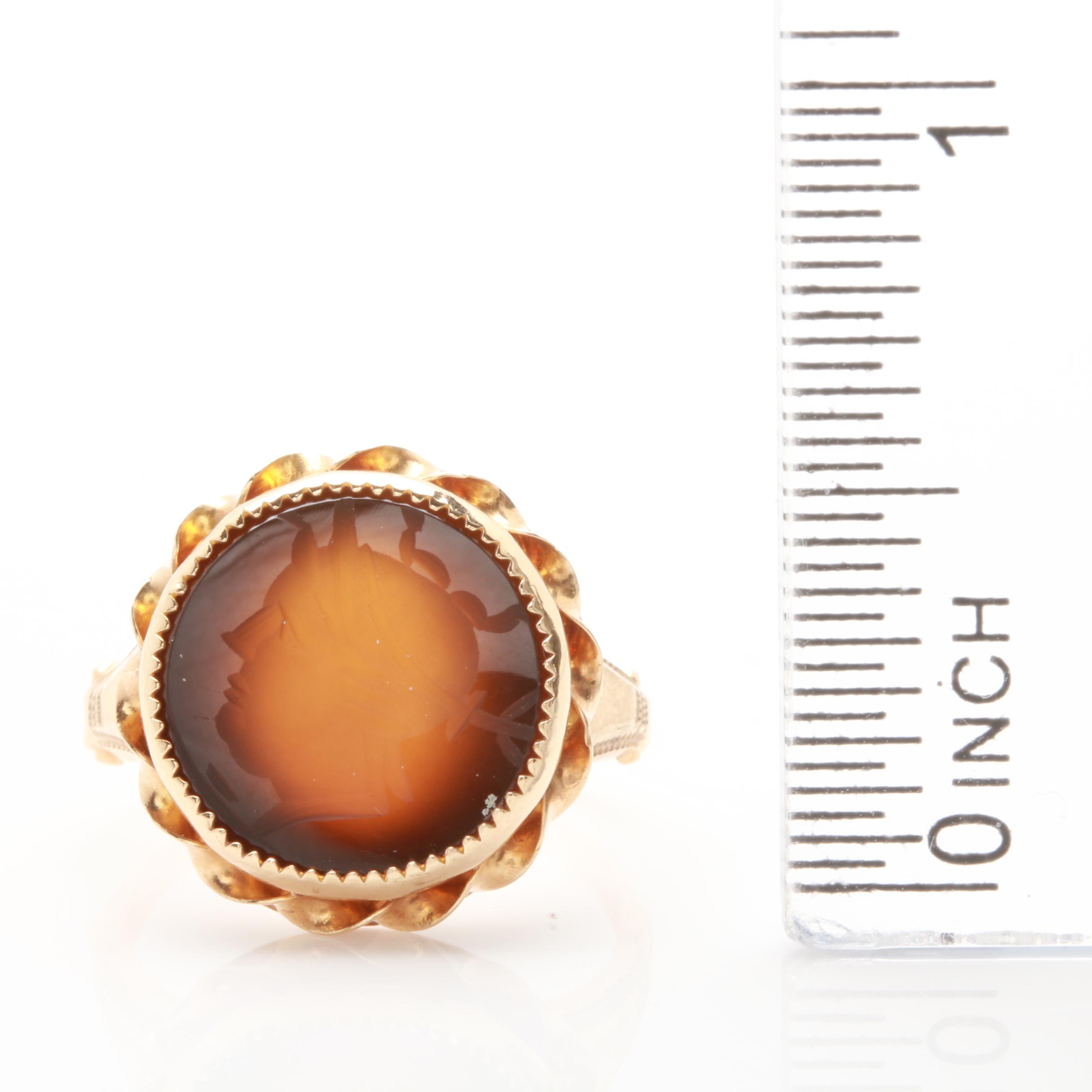 Vintage 10K Yellow Gold Sardonyx Intaglio Ring