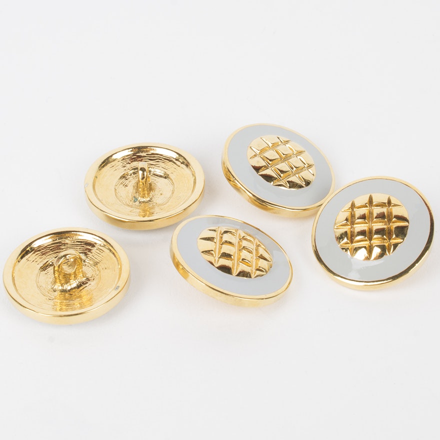 White Enamel and Gold Toned Metal Replacement Shank Buttons