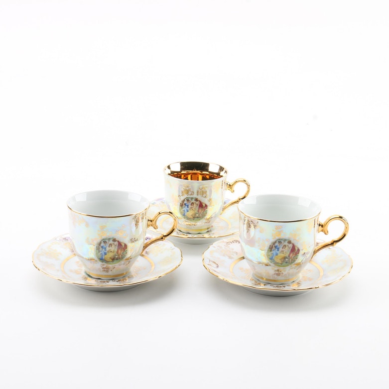 MZ Czech Republic "Three Graces" Porcelain Cups and Saucers
