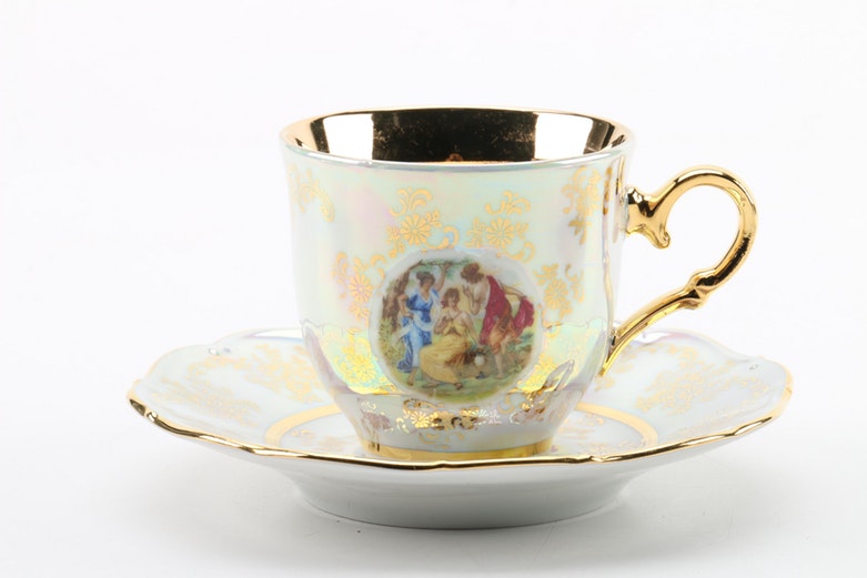 MZ Czech Republic "Three Graces" Porcelain Cups and Saucers