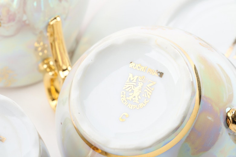 MZ Czech Republic "Three Graces" Porcelain Cups and Saucers