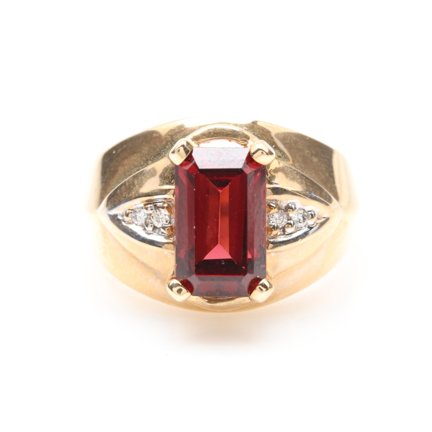 14K Yellow Gold 4.25 CT Rhodolite Garnet and Diamond Ring