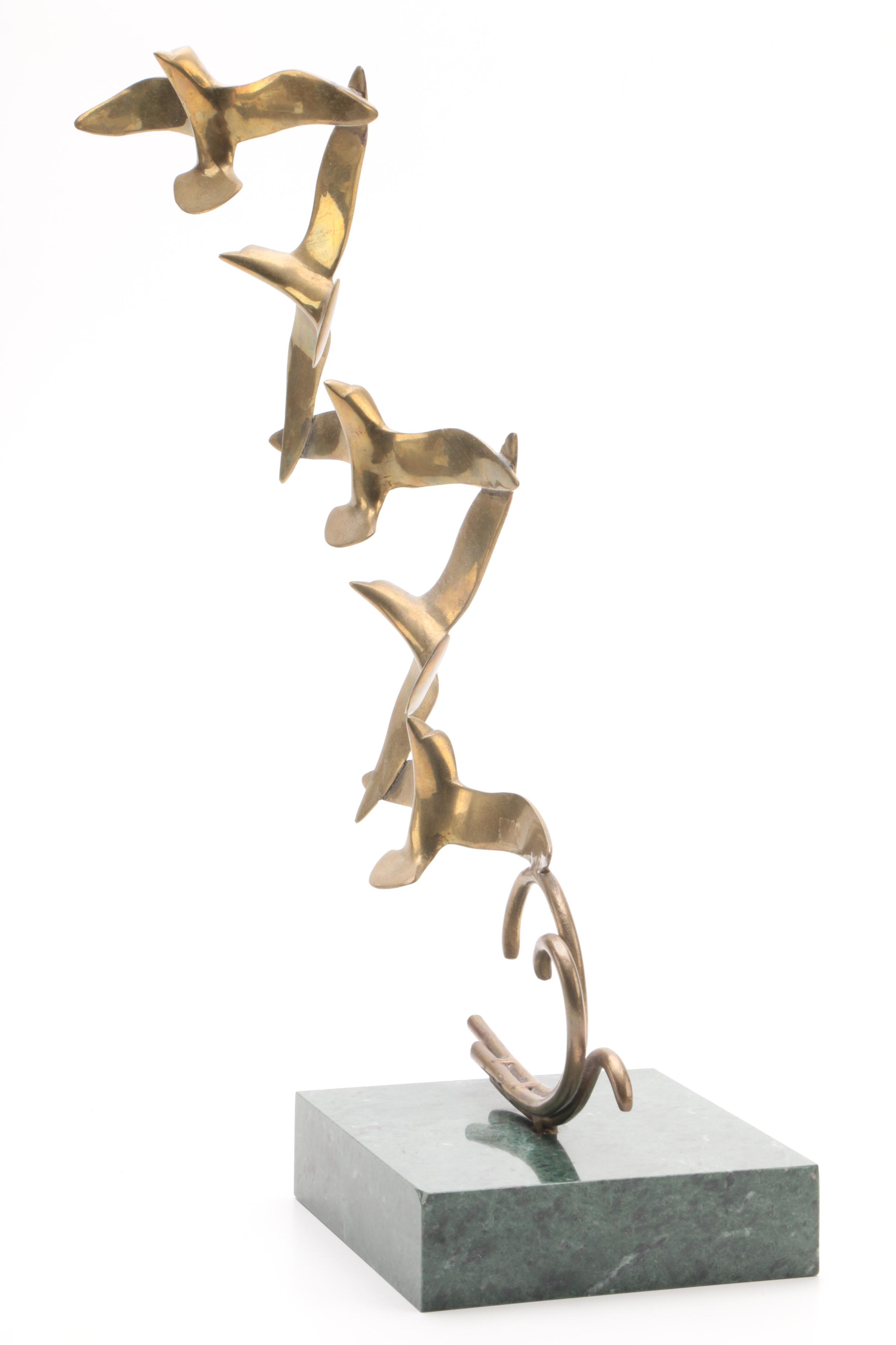 Brass Birds Figurine On Marble Base