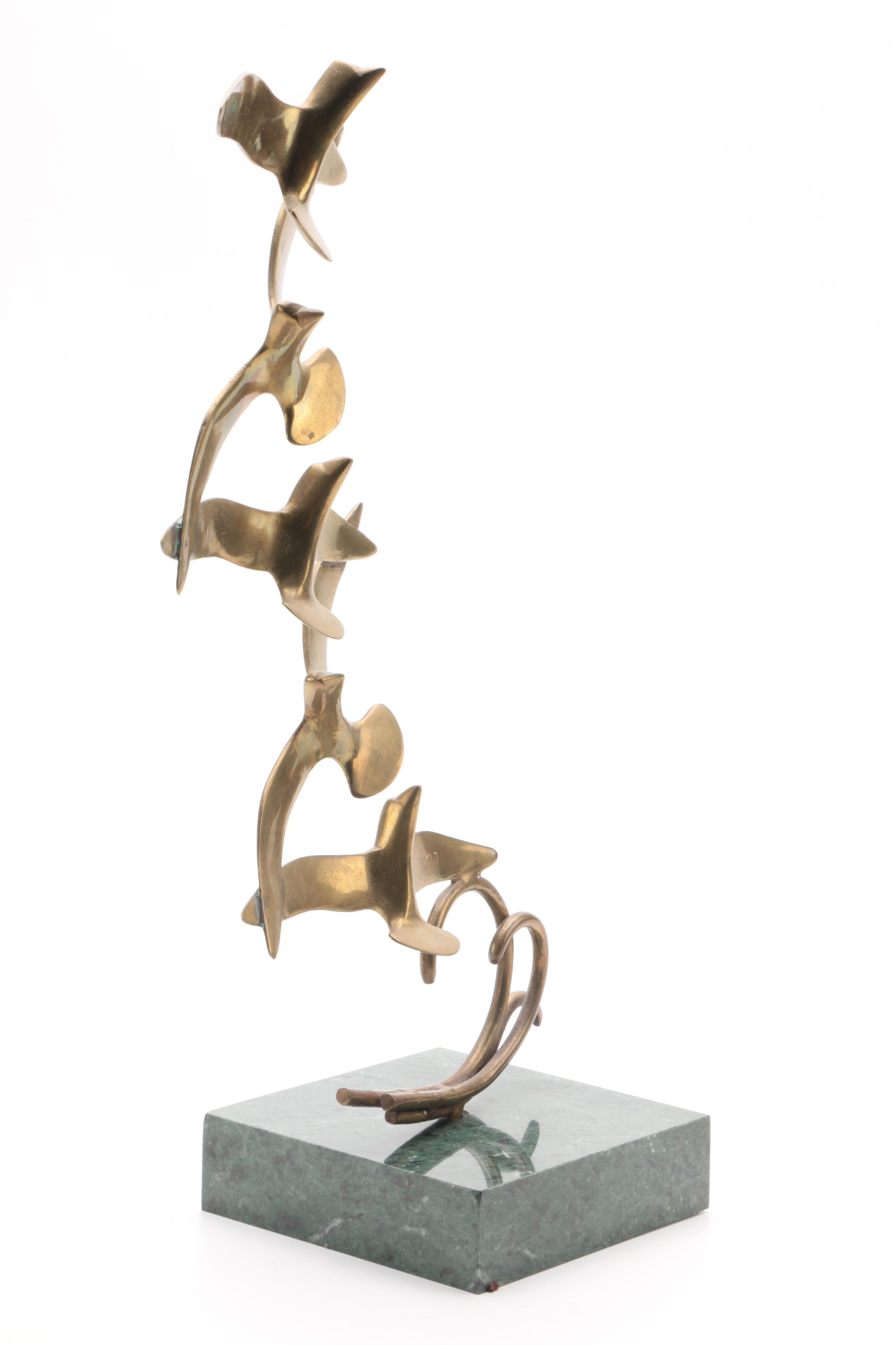 Brass Birds Figurine On Marble Base