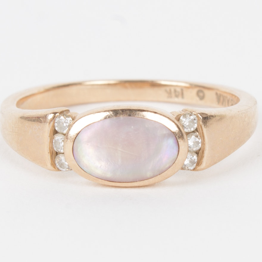 Kabana 14K Rose Gold Mother of Pearl and Diamond Ring