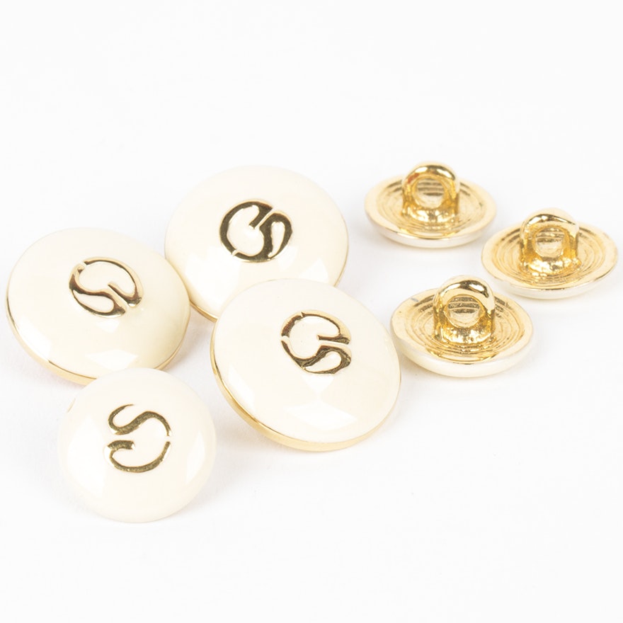 St. John Gold Tone and White Enamel Logo Buttons