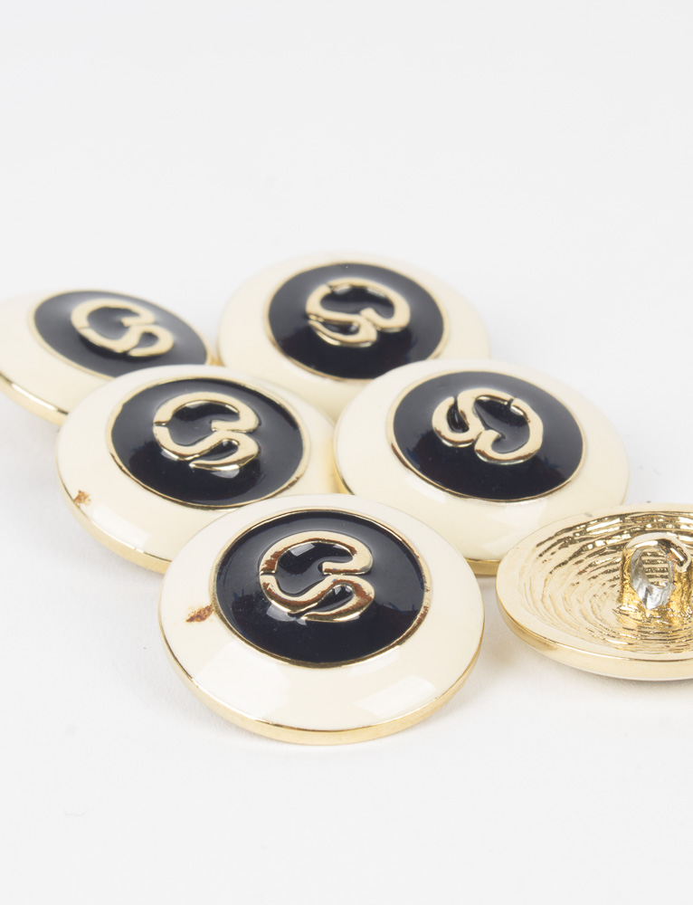 St. John Gold Toned Metal and Black Enamel Replacement Logo Buttons