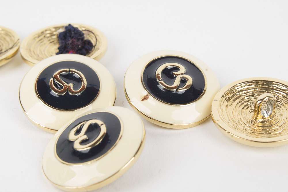 St. John Gold Toned Metal and Black Enamel Replacement Logo Buttons