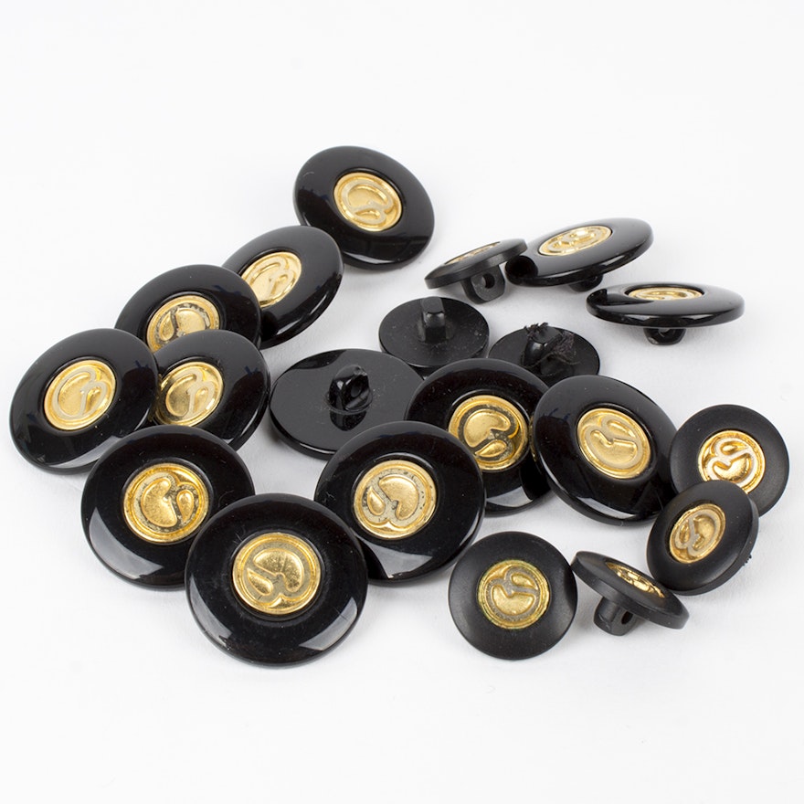 St. John Black Acrylic and Gold Toned Metal Replacement Logo Buttons