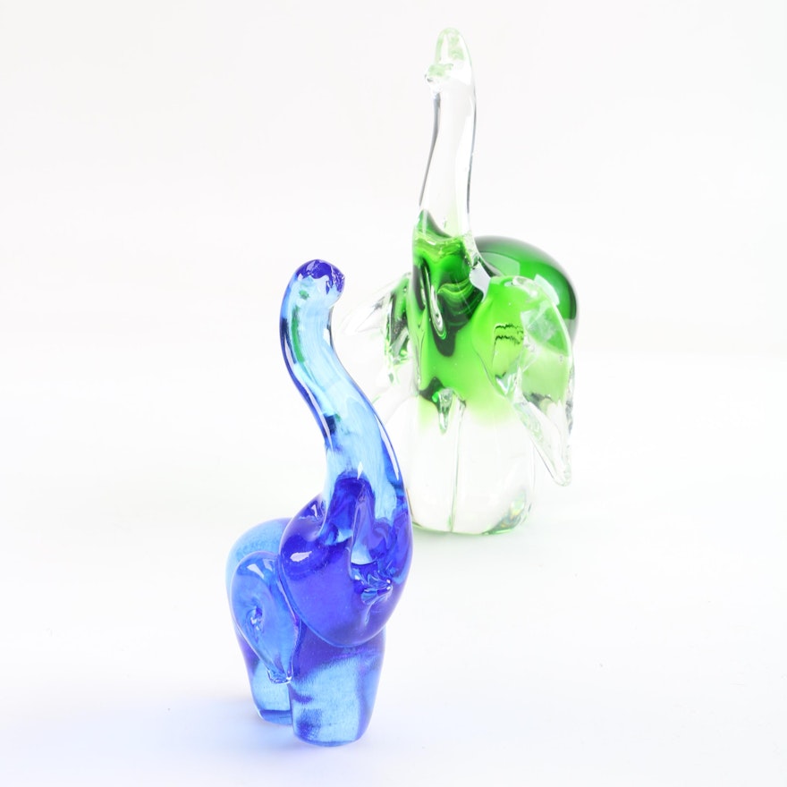 Colorful Blown Glass Elephant Figurines