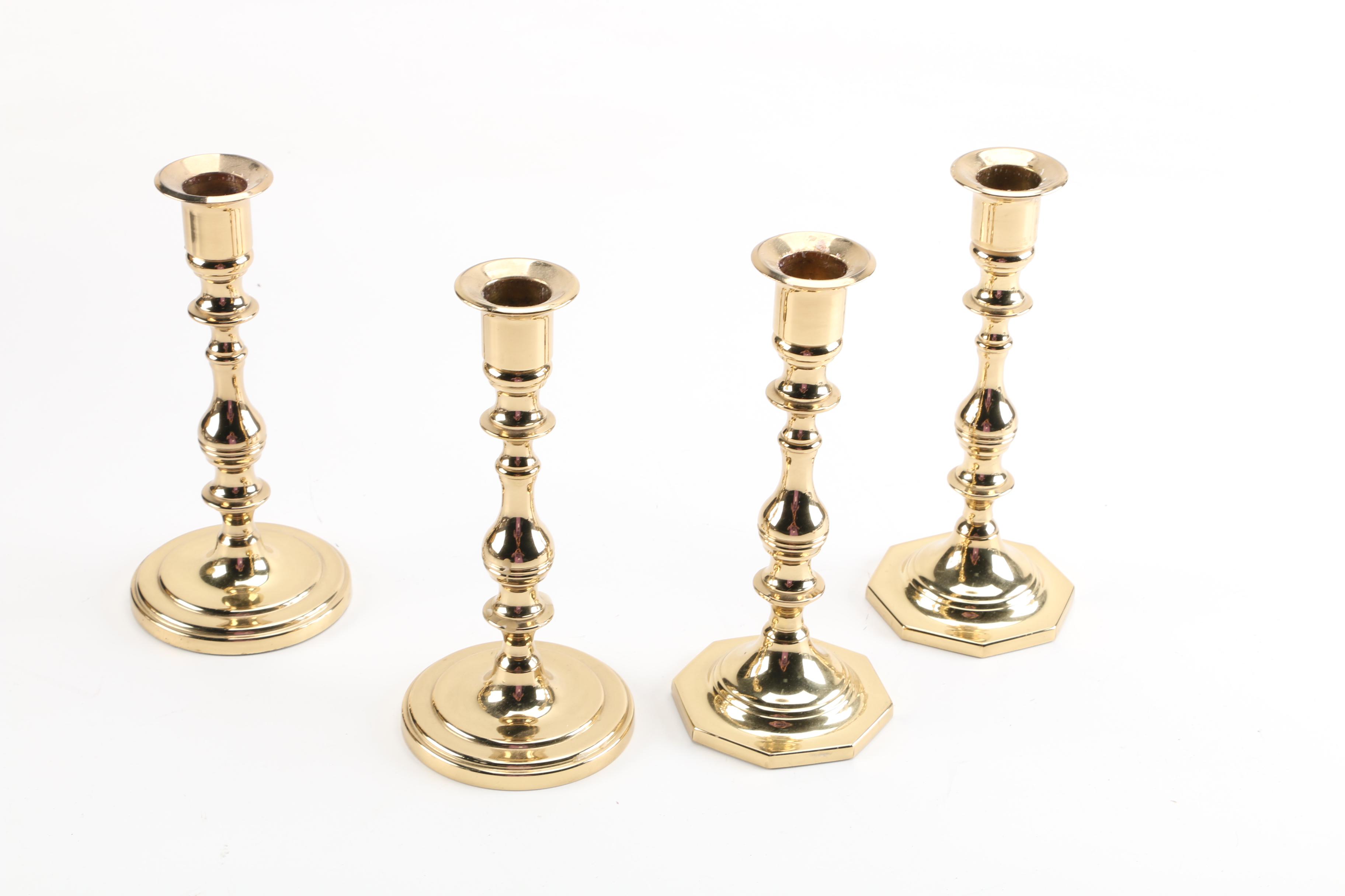 Baldwin Forged Solid Brass Candlesticks and Sadek Footed Bowl