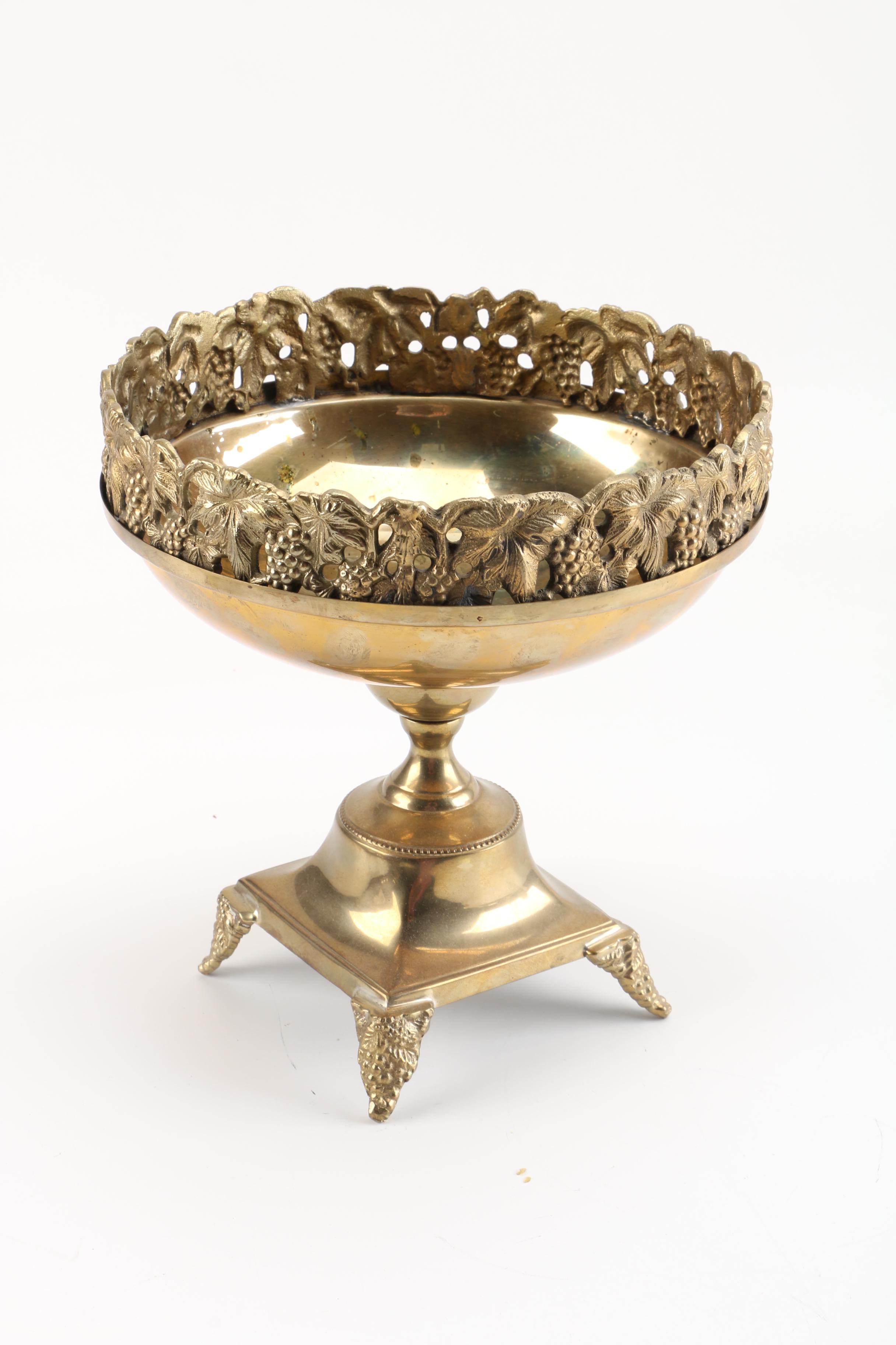 Baldwin Forged Solid Brass Candlesticks and Sadek Footed Bowl