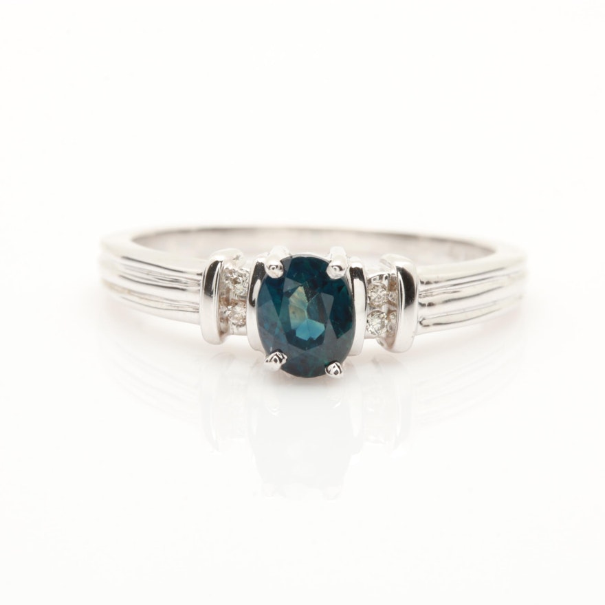 10K White Gold Blue Sapphire and Diamond Ring