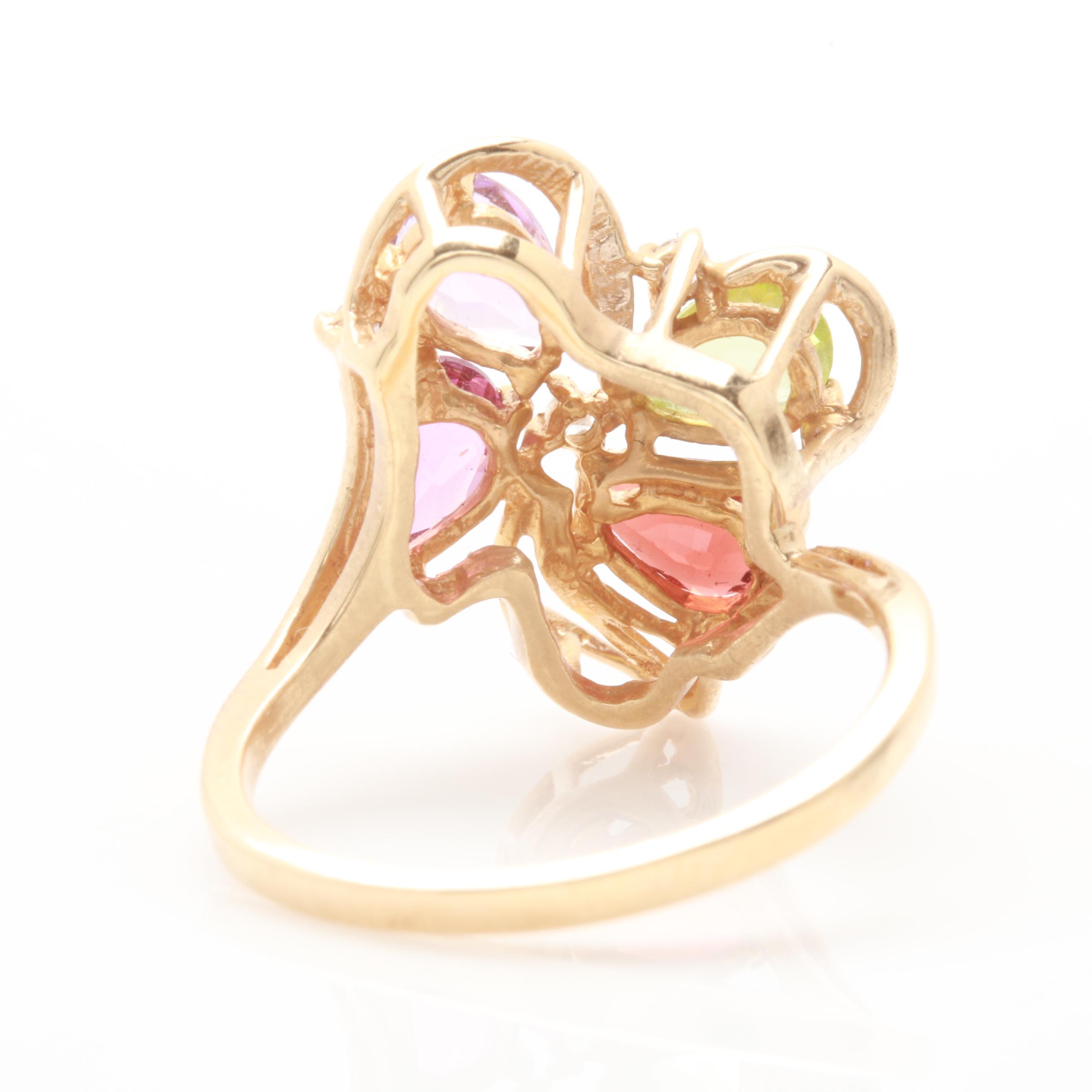 10K Yellow Gold Amethyst, Diamond and Gemstone Ring