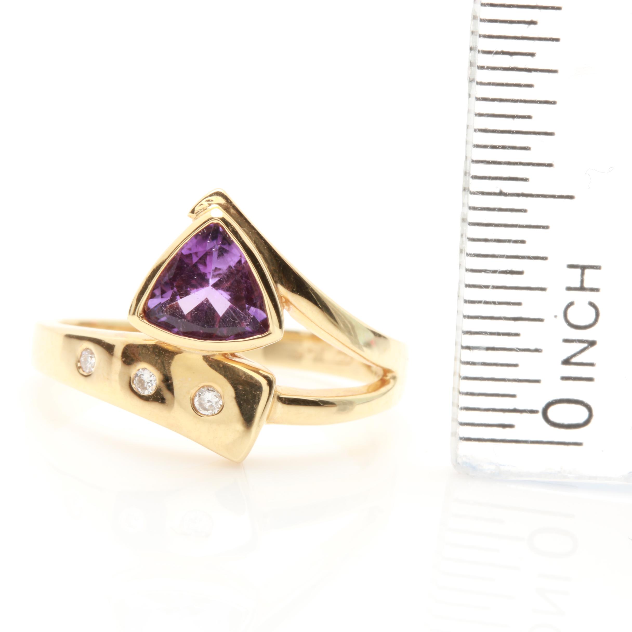 14K Yellow Gold Amethyst and Diamond Ring
