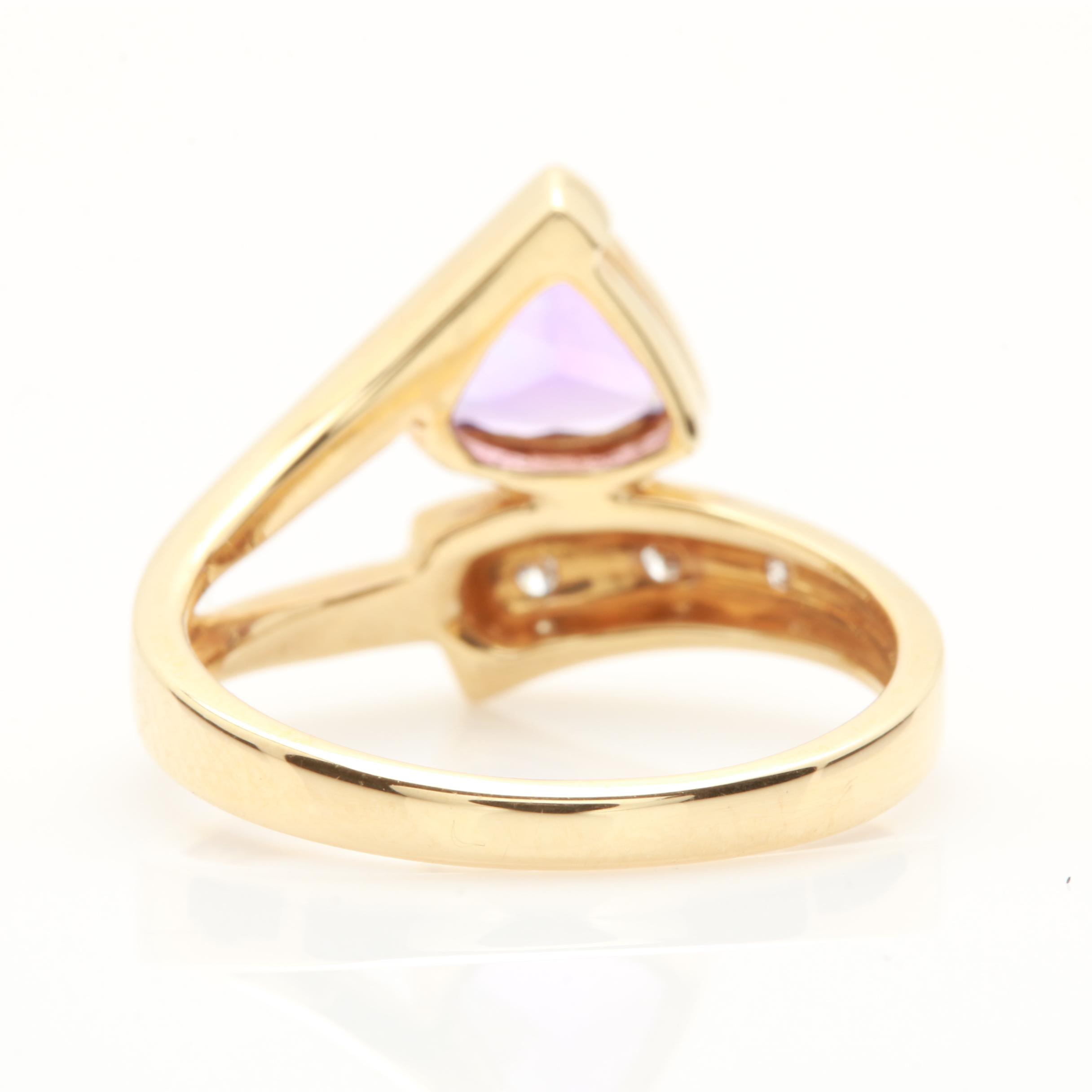 14K Yellow Gold Amethyst and Diamond Ring