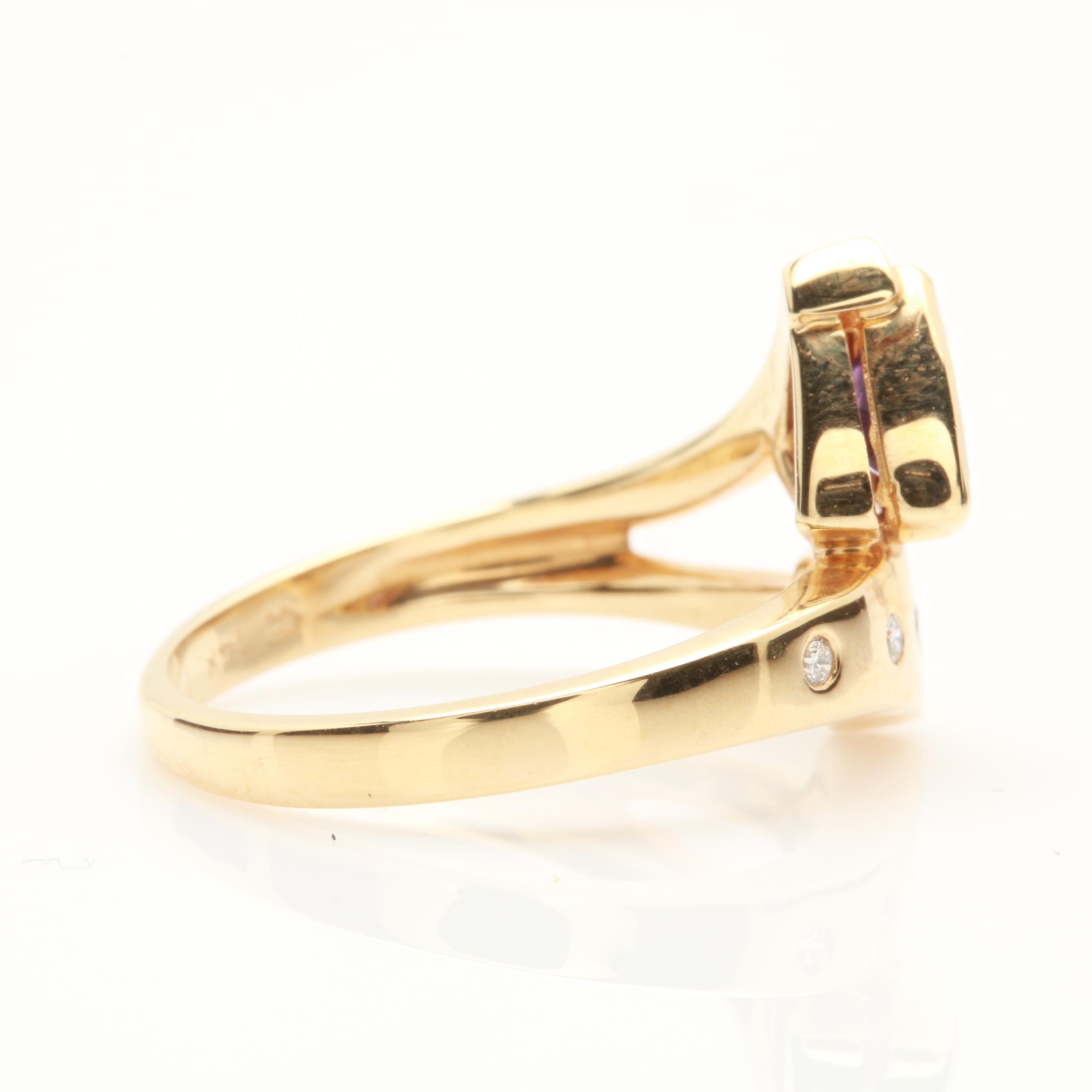 14K Yellow Gold Amethyst and Diamond Ring