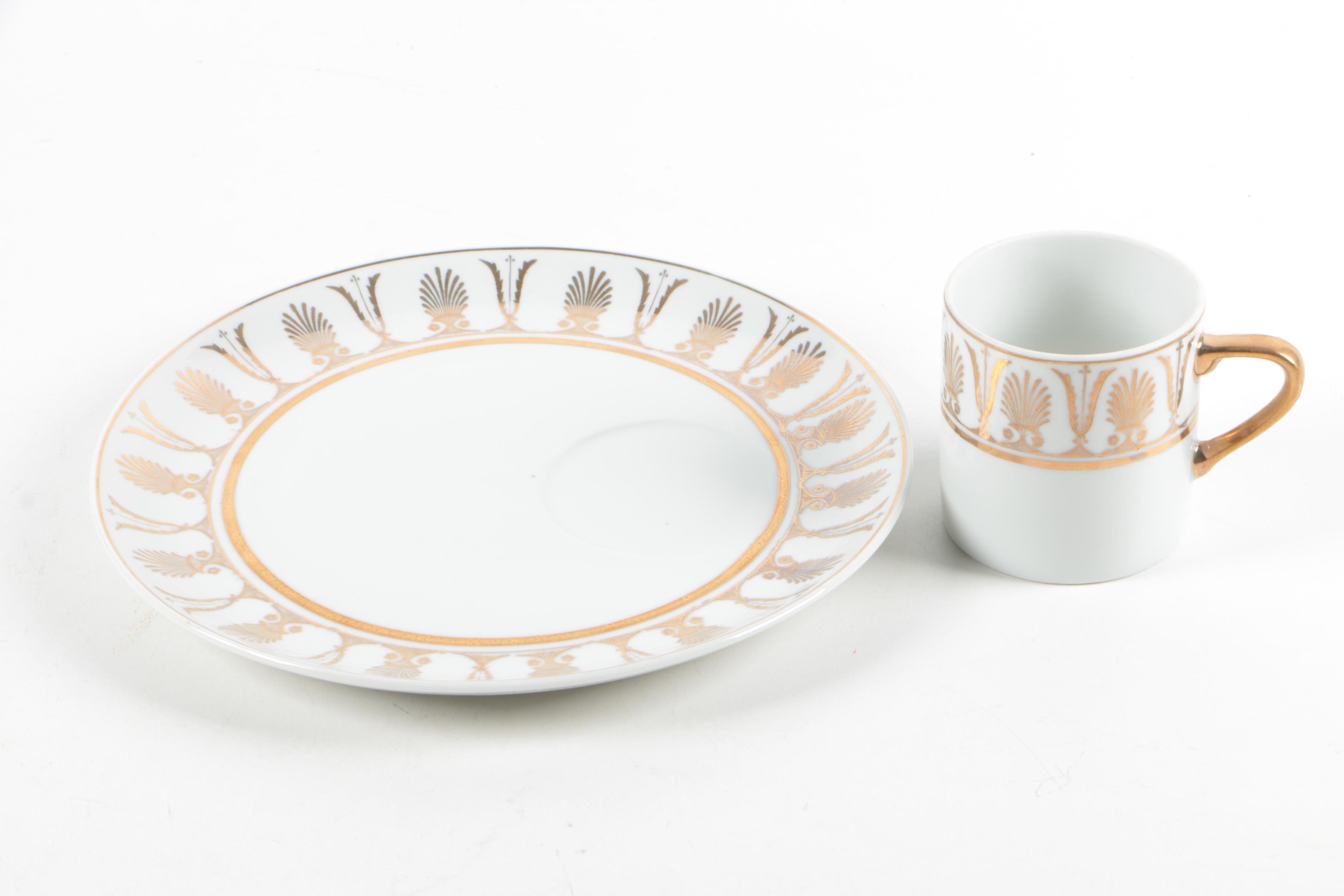 Gilt Arnart Porcelain Mugs and Snack Plates