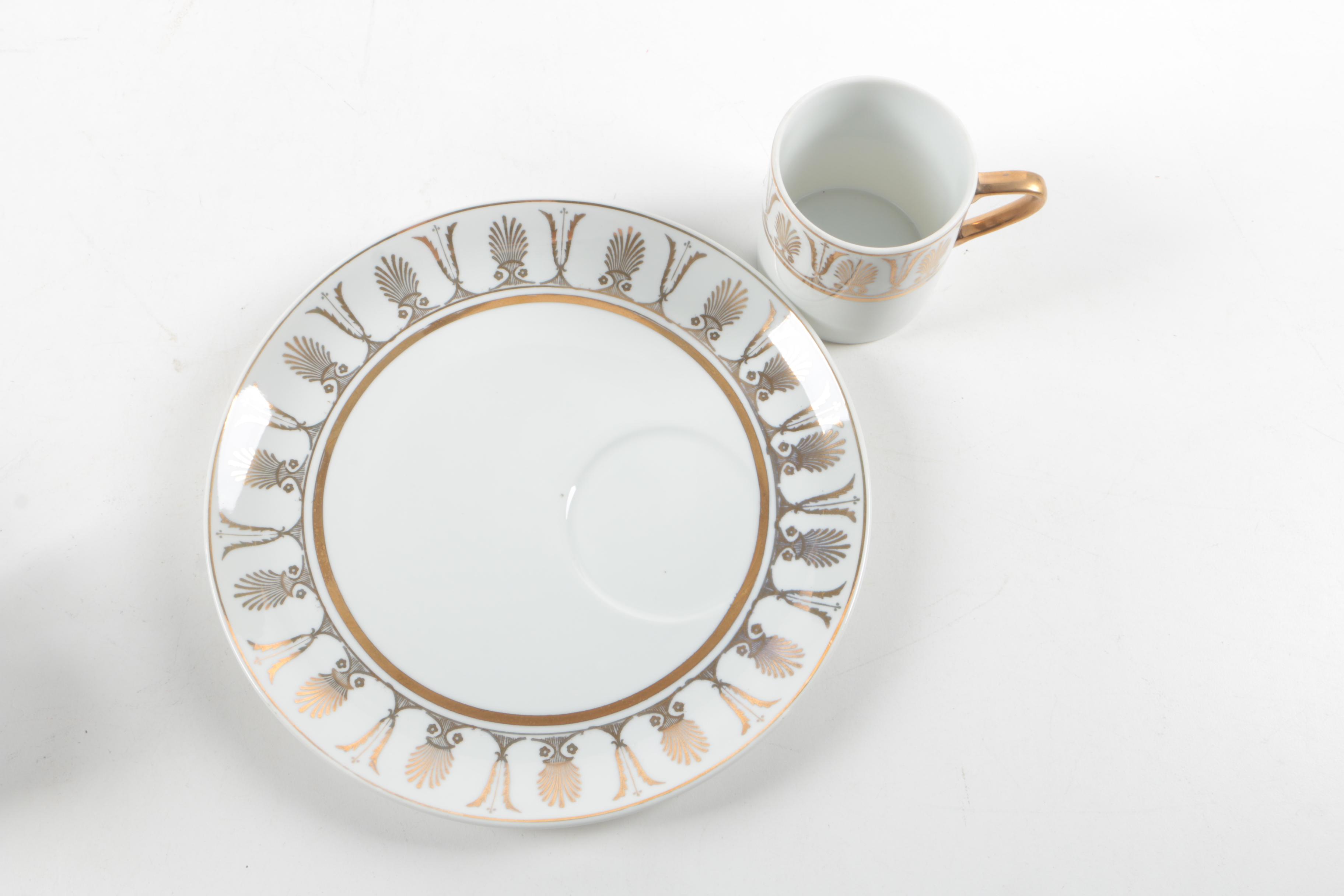 Gilt Arnart Porcelain Mugs and Snack Plates