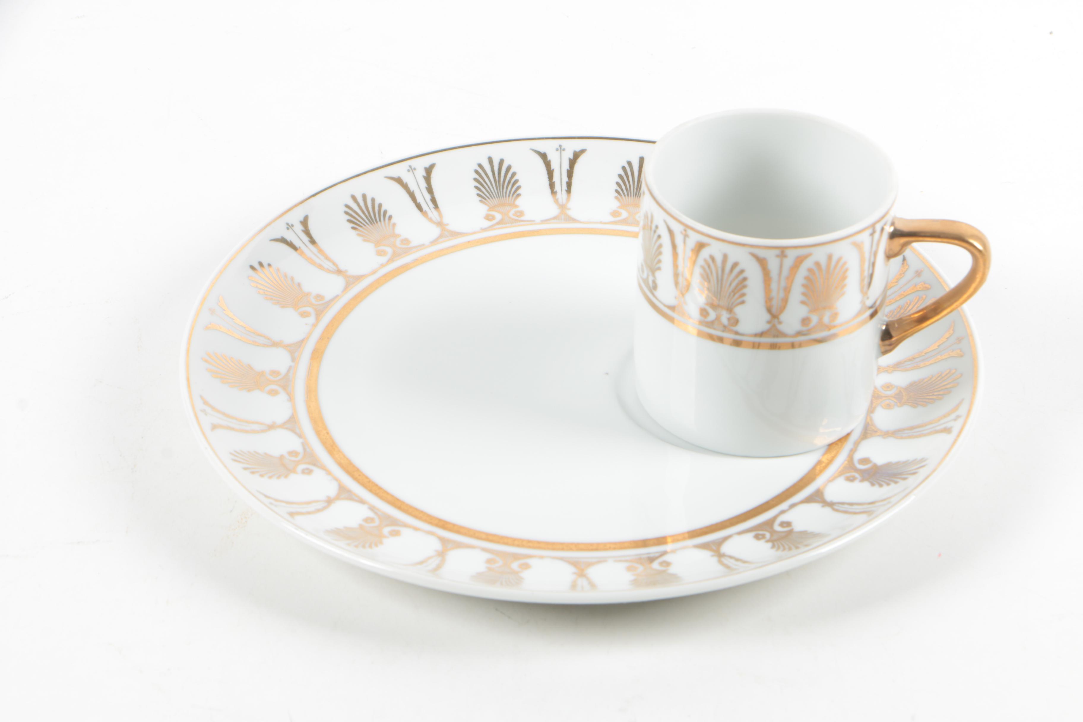 Gilt Arnart Porcelain Mugs and Snack Plates