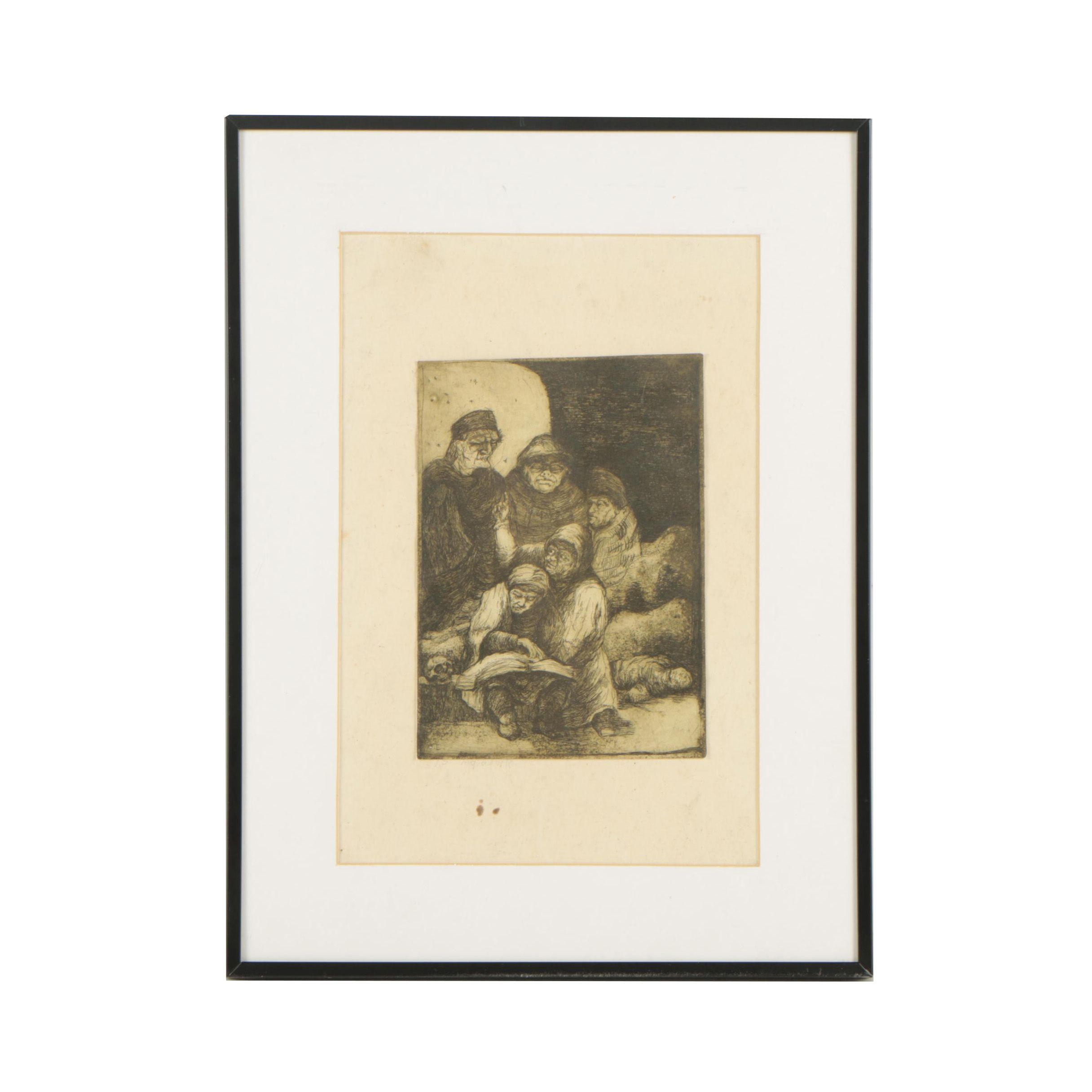 20th Century Eastern European Etching Figurative Scene
