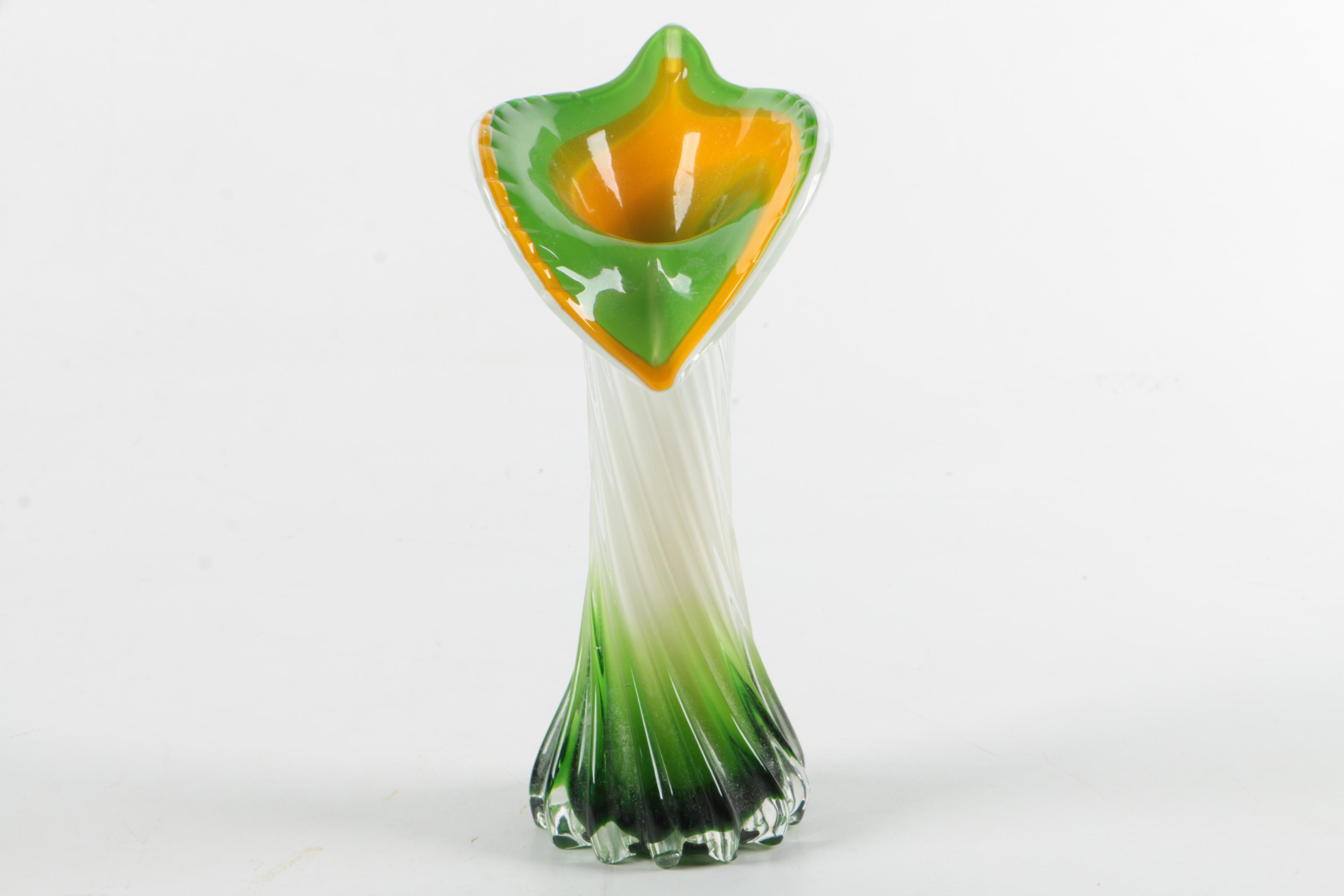 Vintage Murano Art Glass Floral Twist Vase