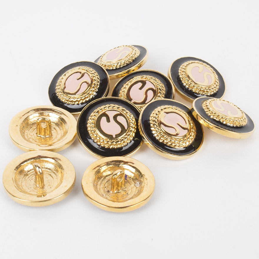 St. John Gold Tone and Black and Pink  Enamel Logo Buttons
