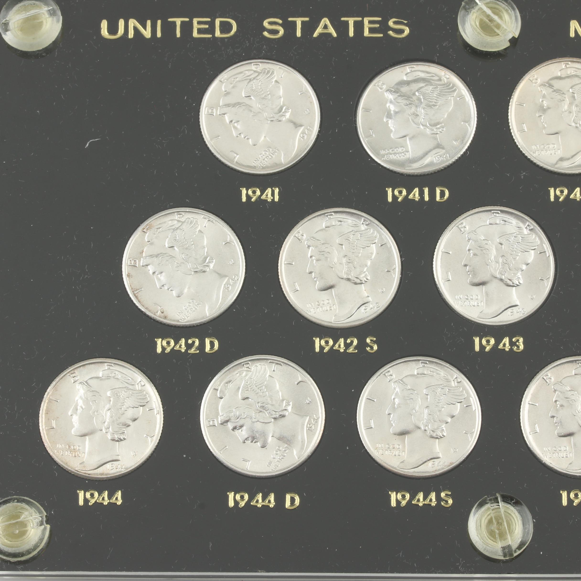 Set of Fifteen Mercury Silver Dimes from 1941 to 1945
