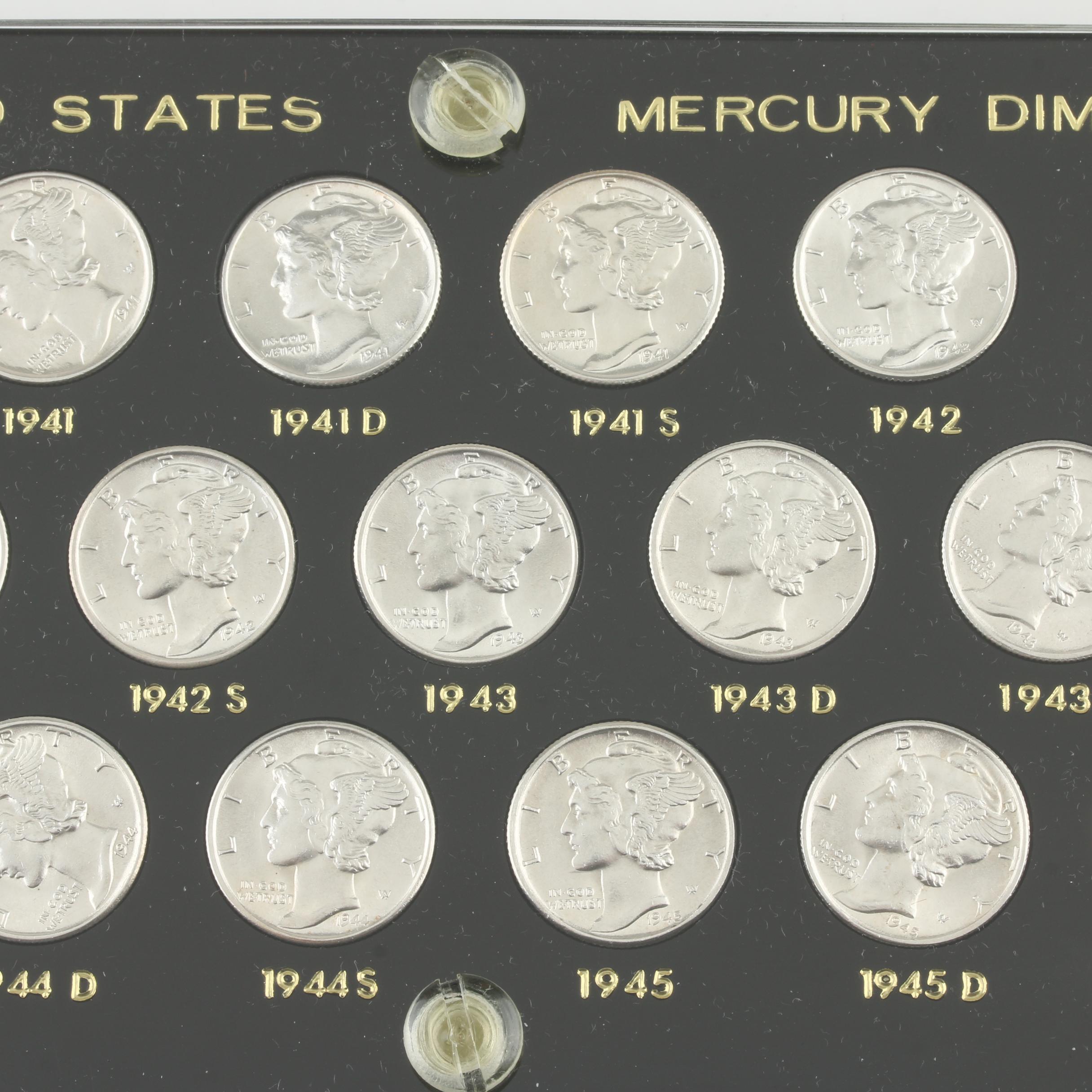 Set of Fifteen Mercury Silver Dimes from 1941 to 1945