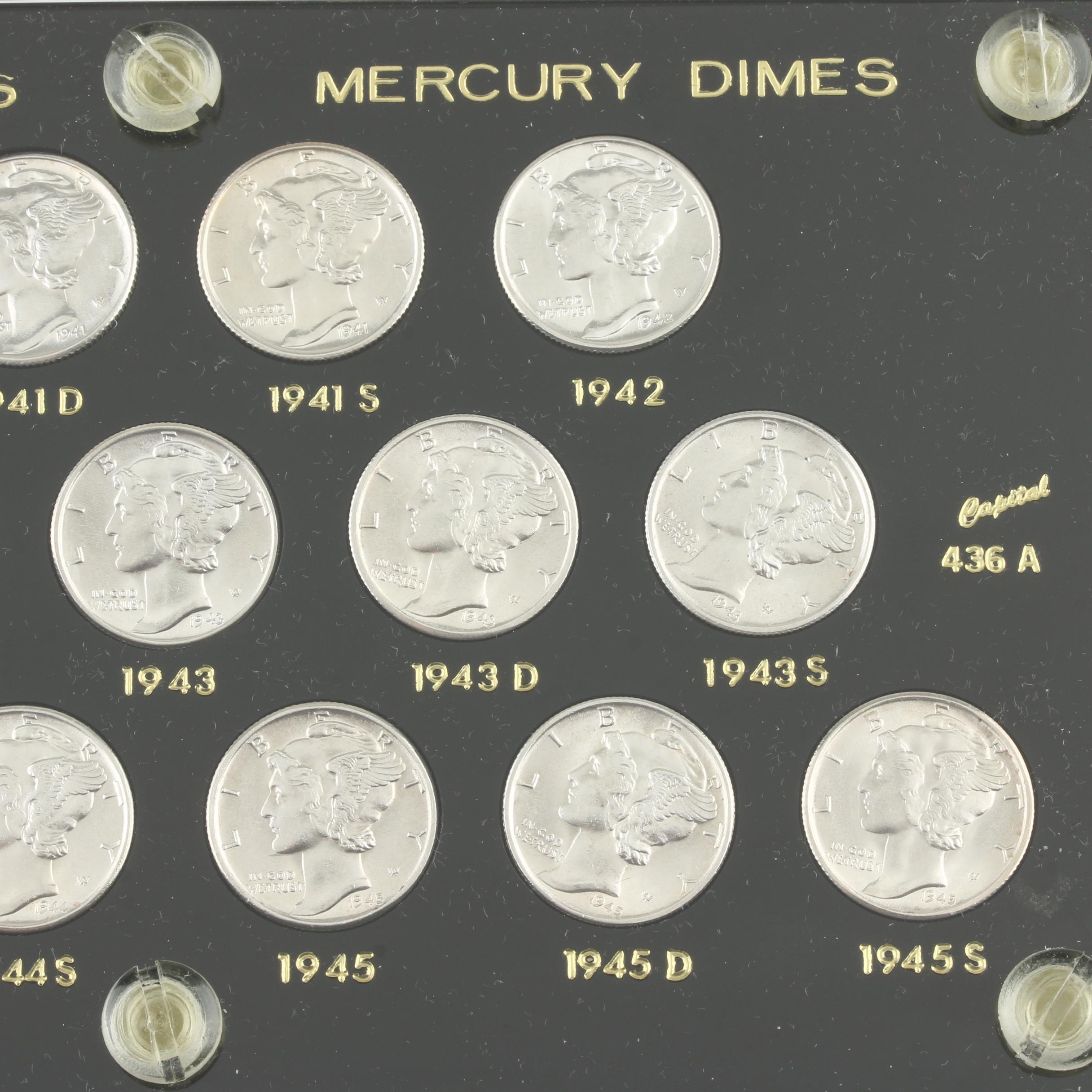 Set of Fifteen Mercury Silver Dimes from 1941 to 1945