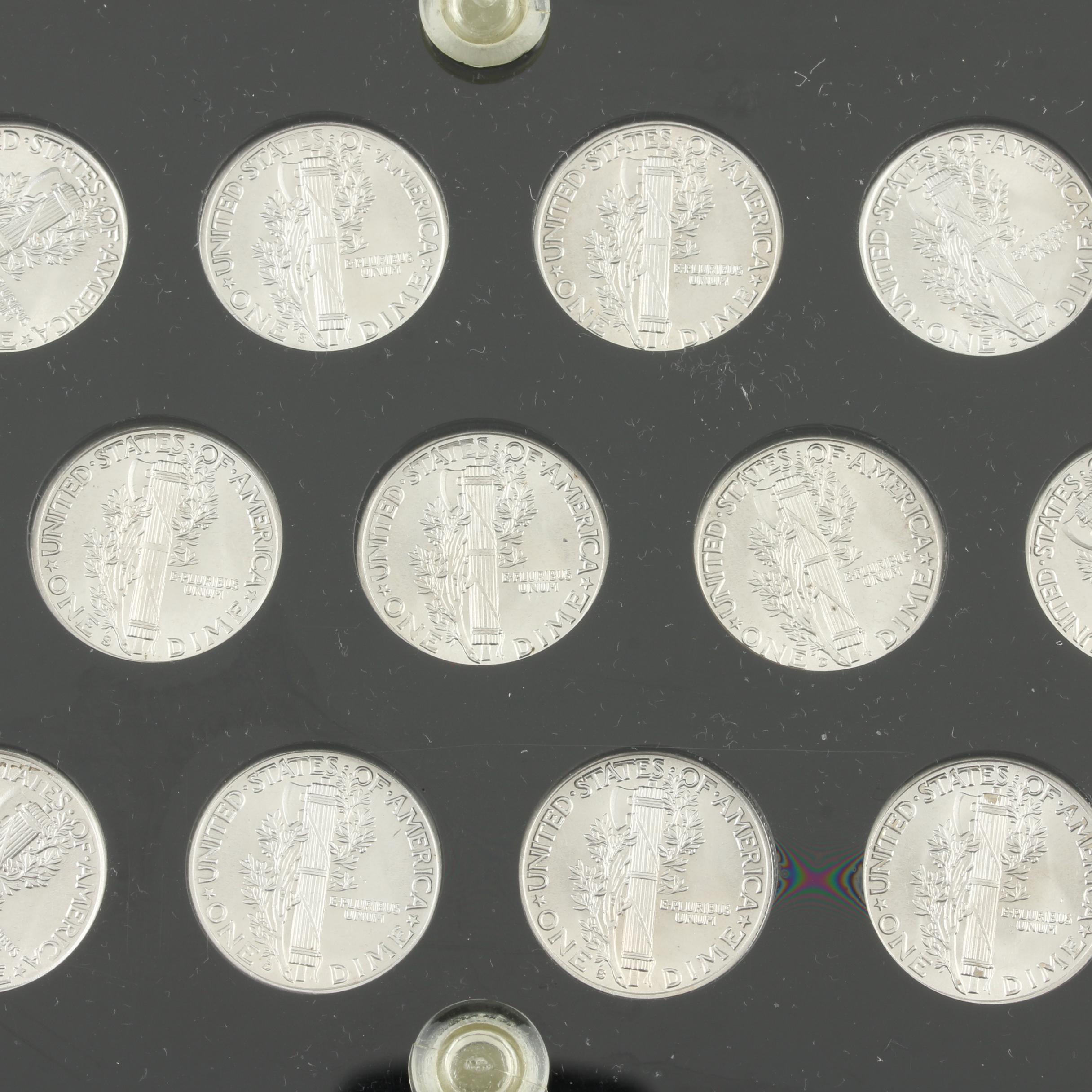 Set of Fifteen Mercury Silver Dimes from 1941 to 1945