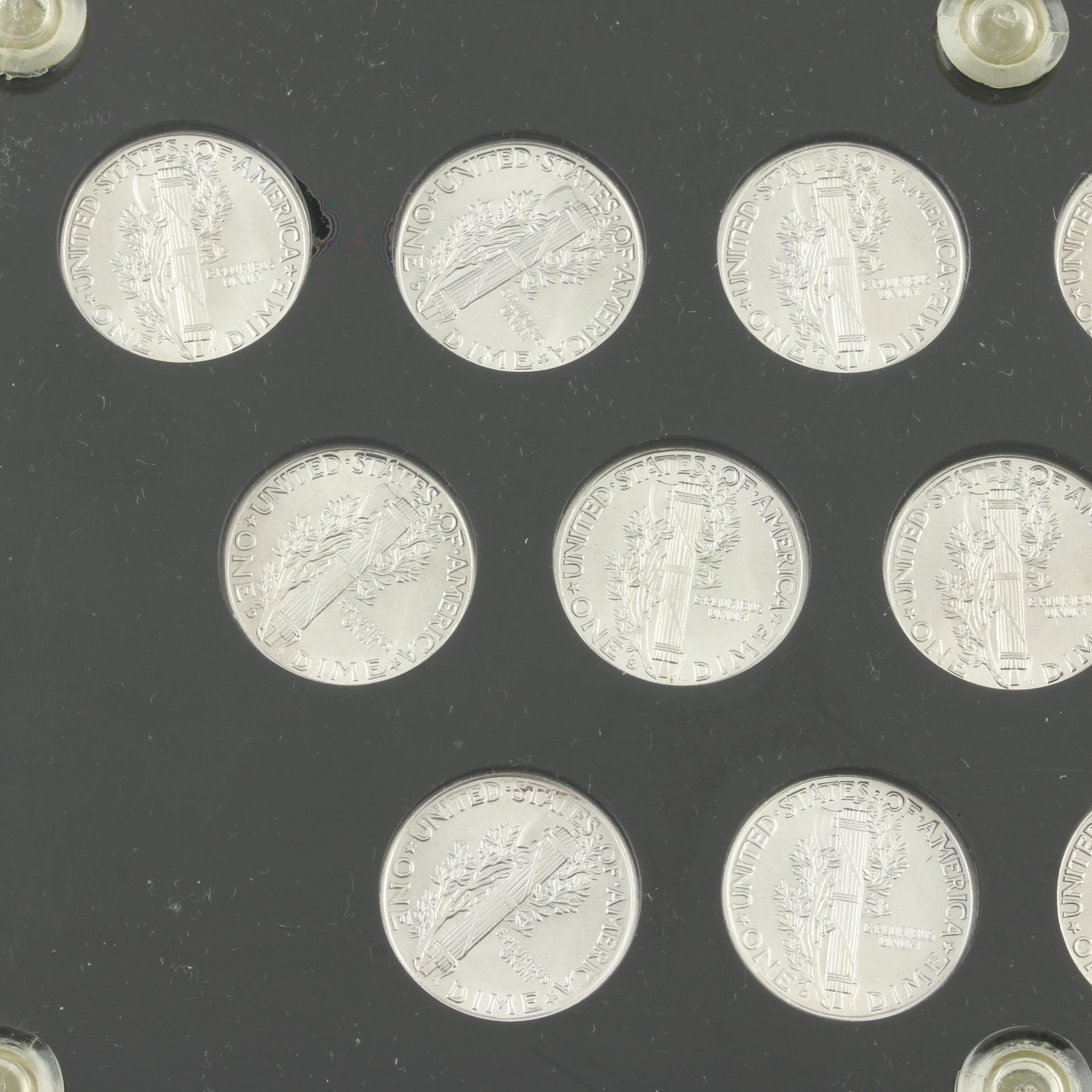 Set of Fifteen Mercury Silver Dimes from 1941 to 1945