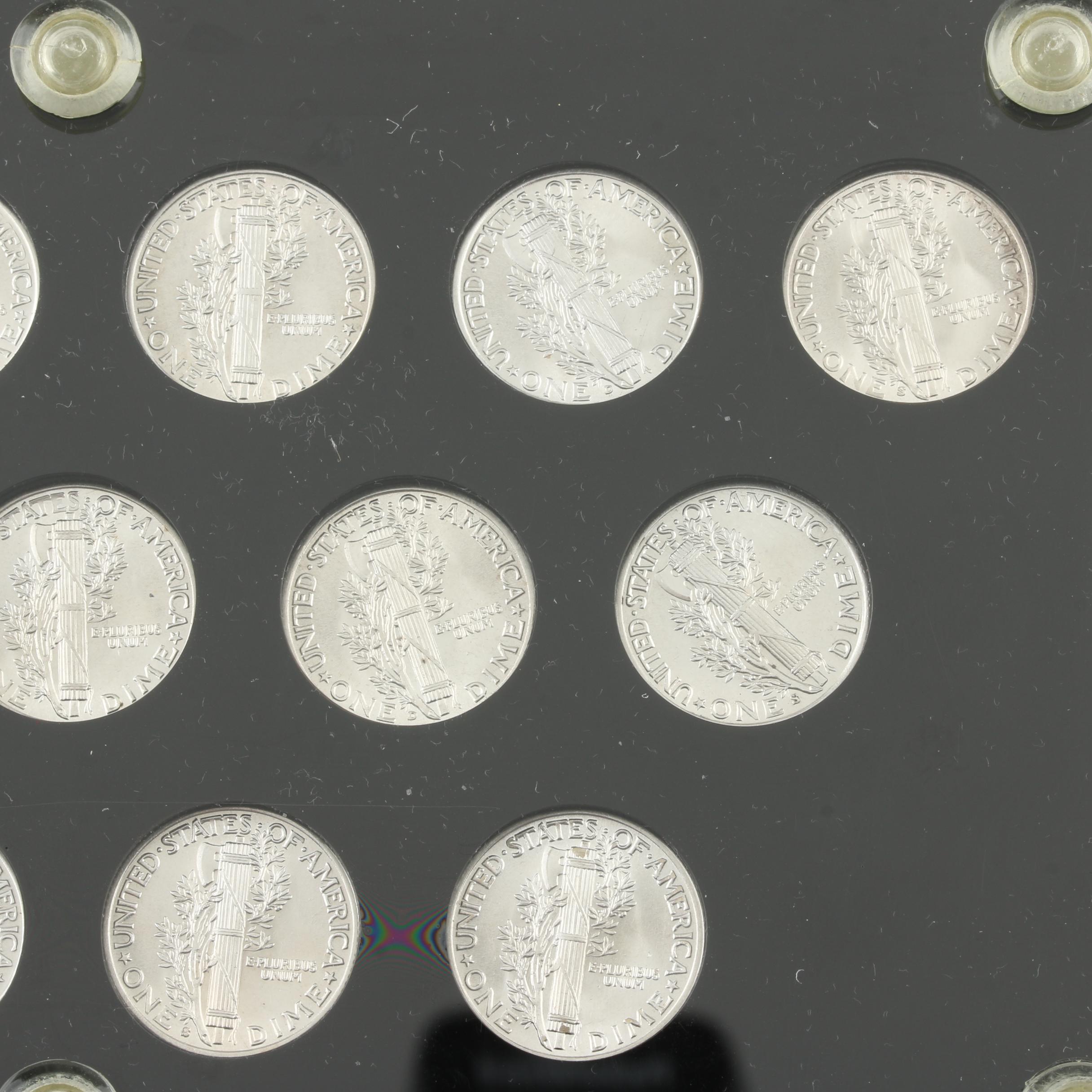 Set of Fifteen Mercury Silver Dimes from 1941 to 1945