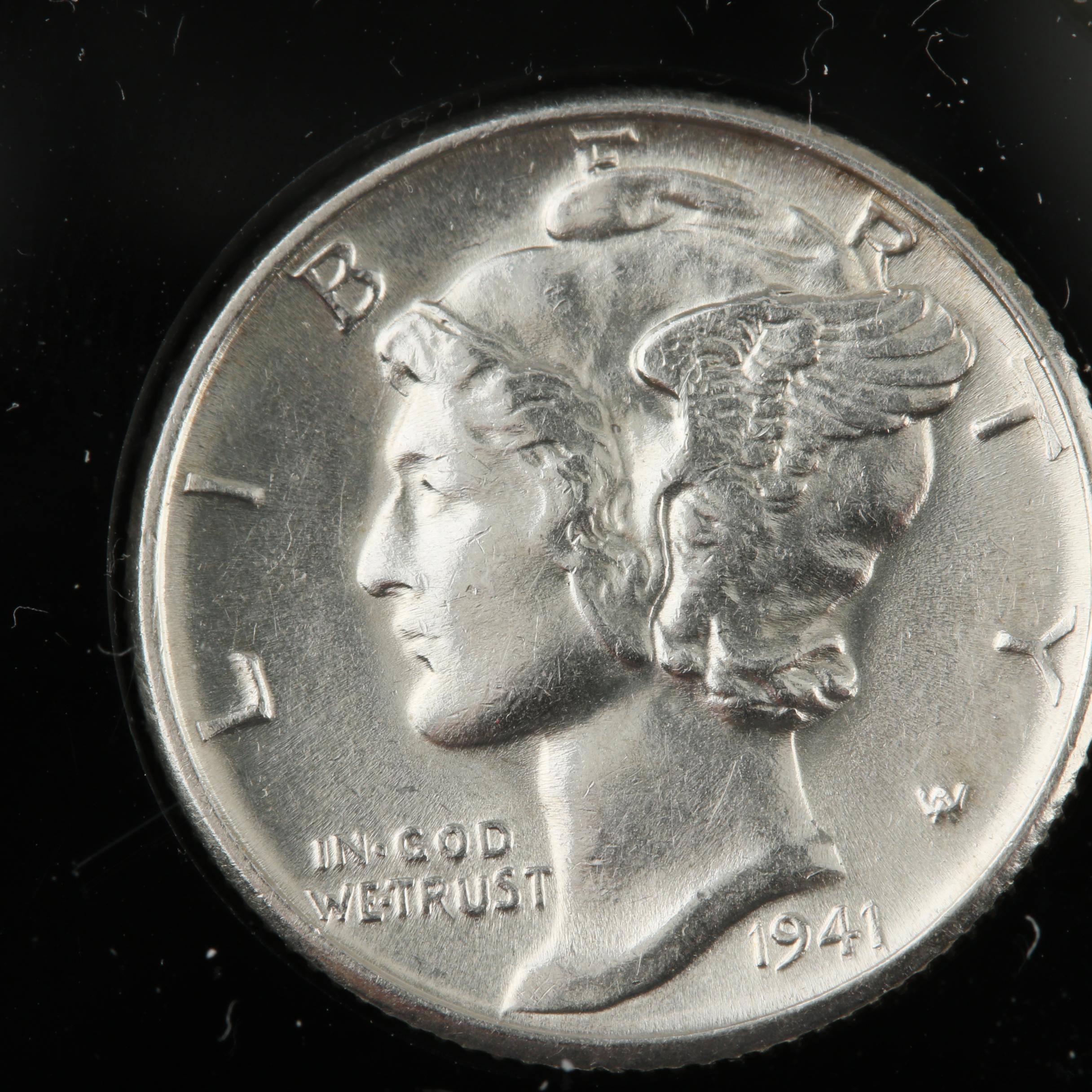 Set of Fifteen Mercury Silver Dimes from 1941 to 1945