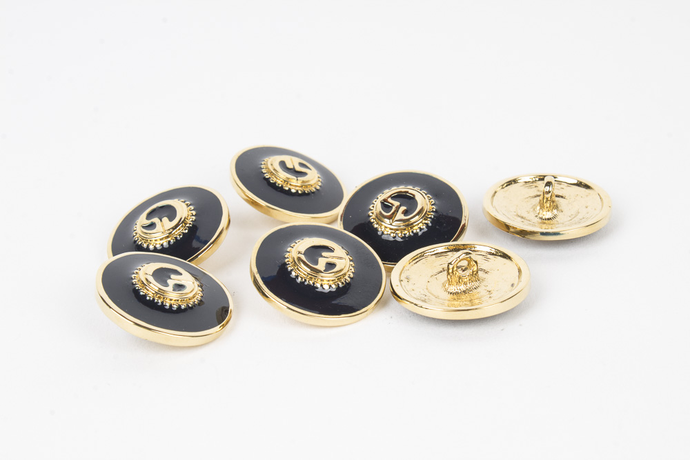 St. John Black Enamel and Gold Toned Metal Replacement Logo Buttons