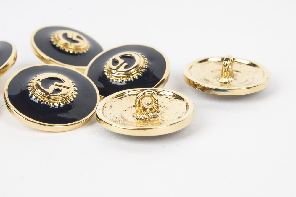 St. John Black Enamel and Gold Toned Metal Replacement Logo Buttons