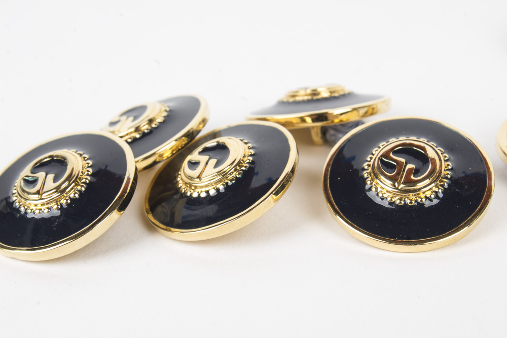 St. John Black Enamel and Gold Toned Metal Replacement Logo Buttons