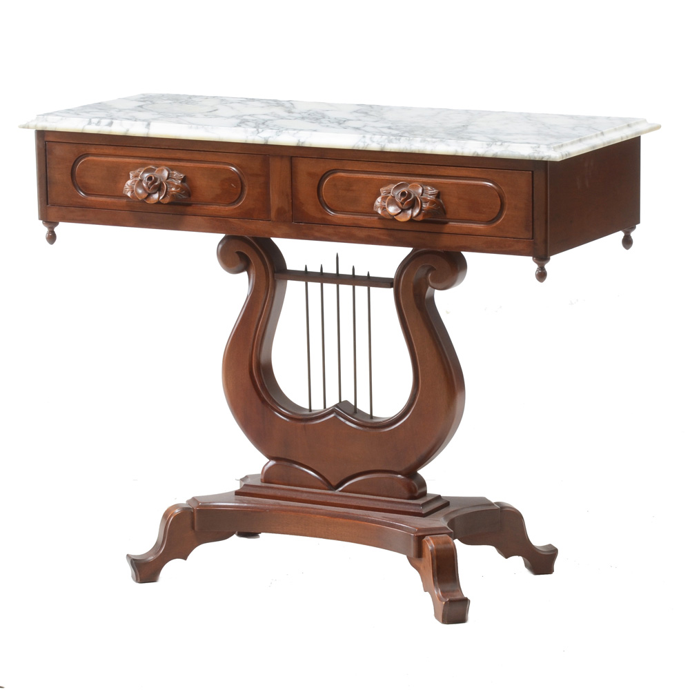 Victorian Style Lyre-Base Console Table