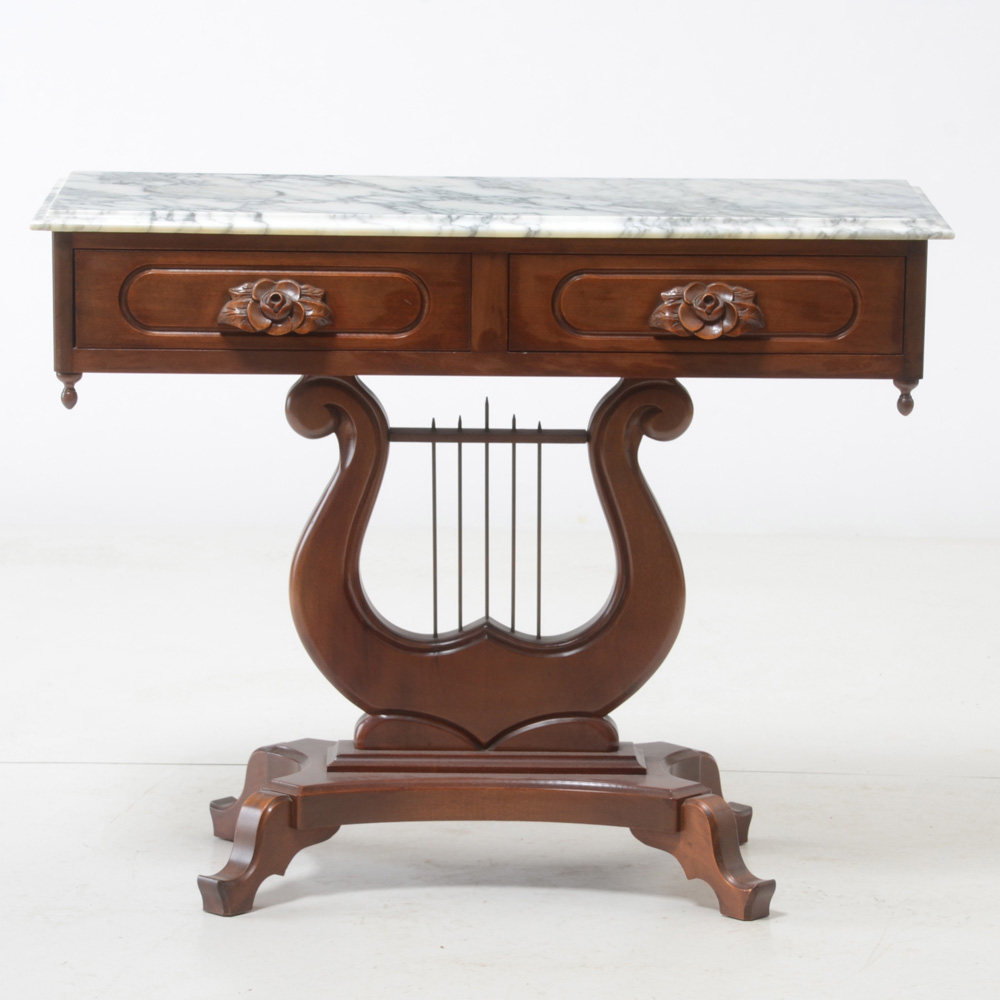Victorian Style Lyre-Base Console Table
