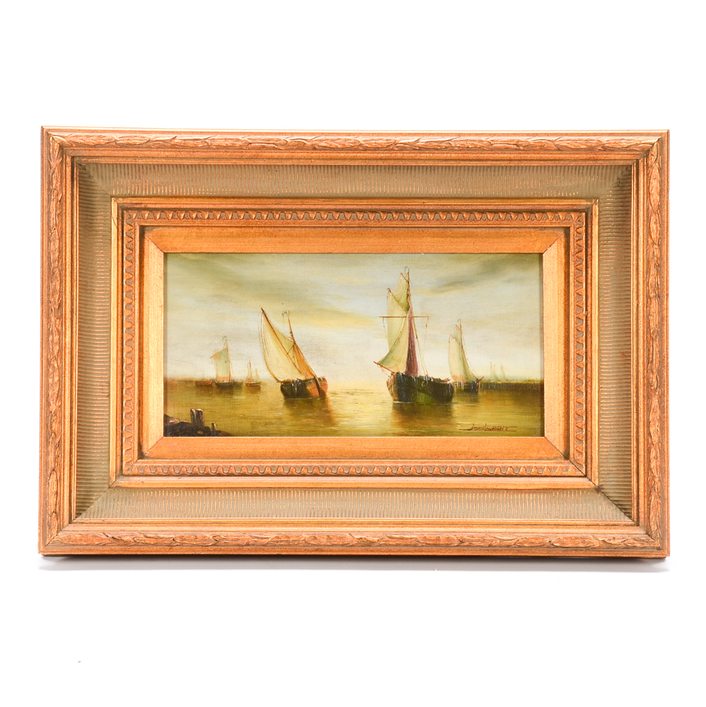 Jean Michel Laurent Oil Painting on Canvas of Sailing Ships